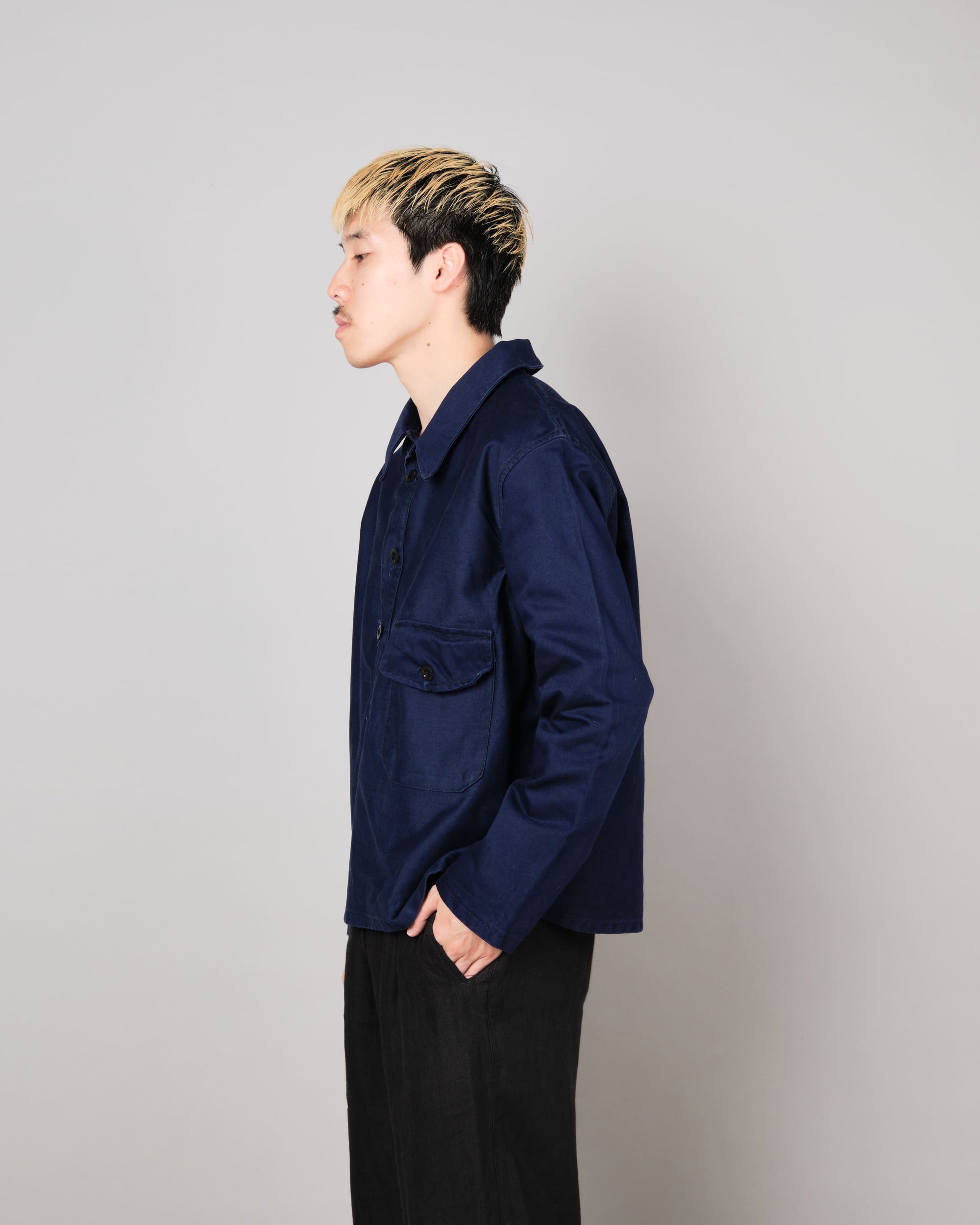 【~70's】Italian Navy Blue Moleskin Work Smock Size.3