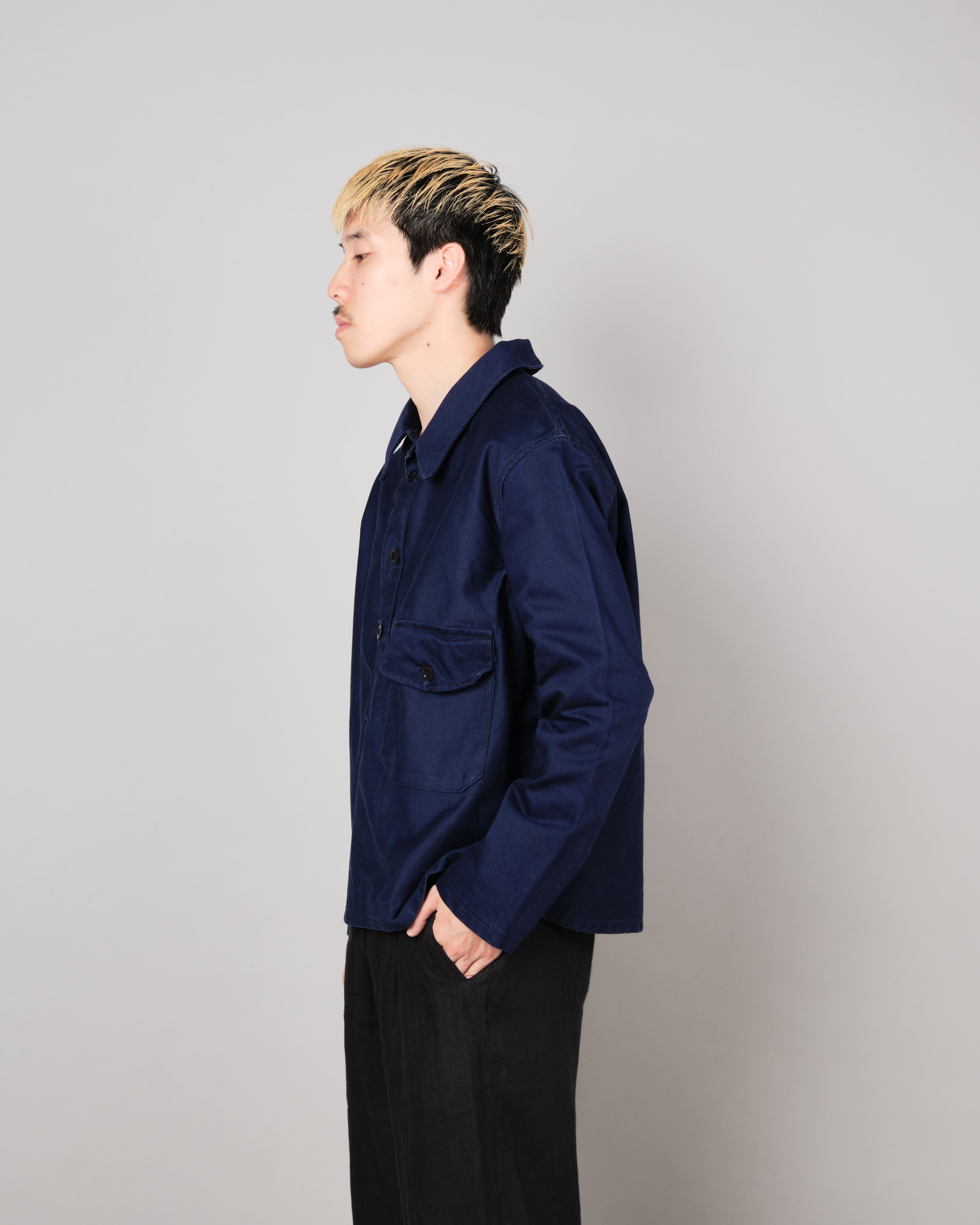 [~70's] Italian Navy Blue Moleskin Work Smock Size.3