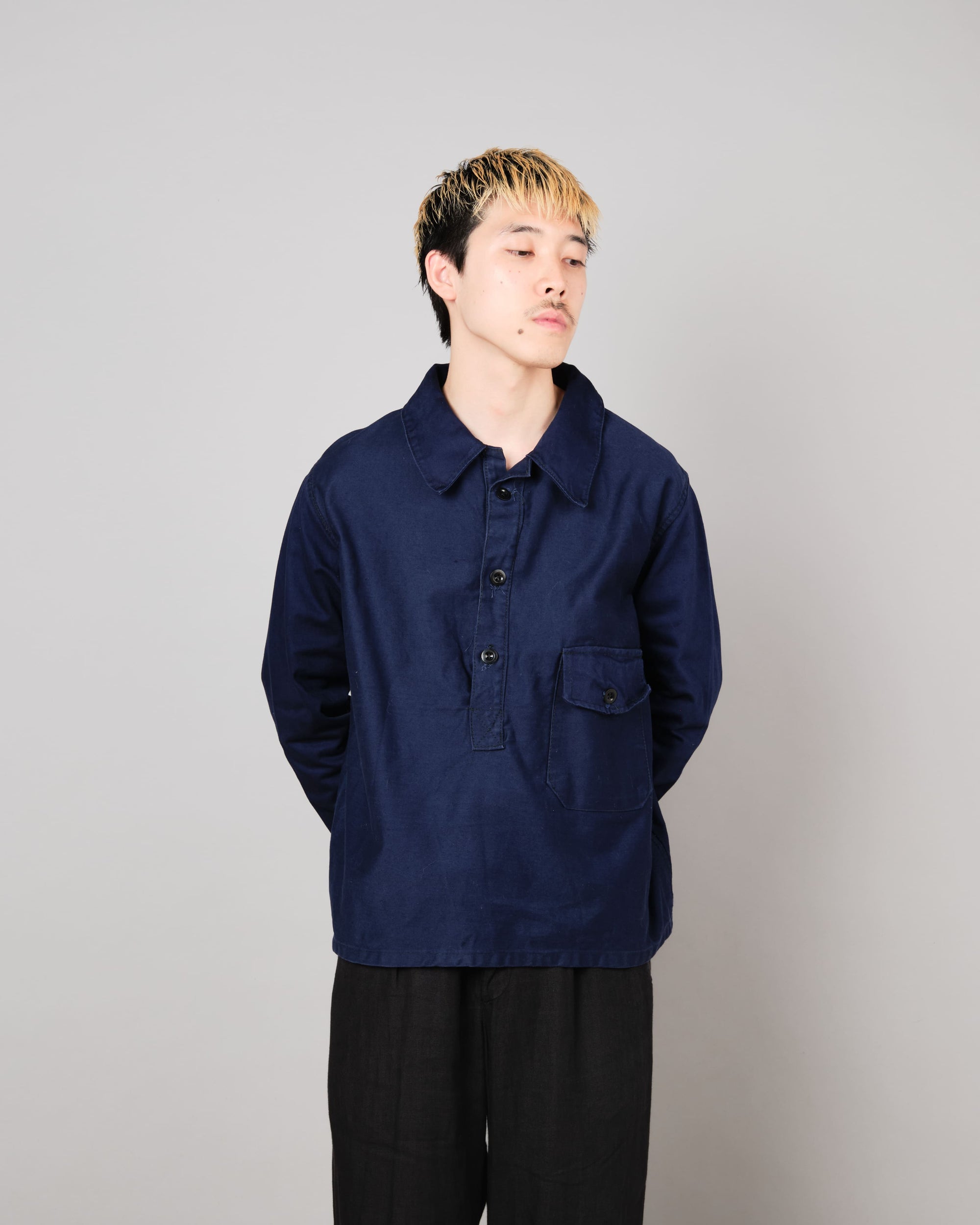 【~70's】Italian Navy Blue Moleskin Work Smock Size.3