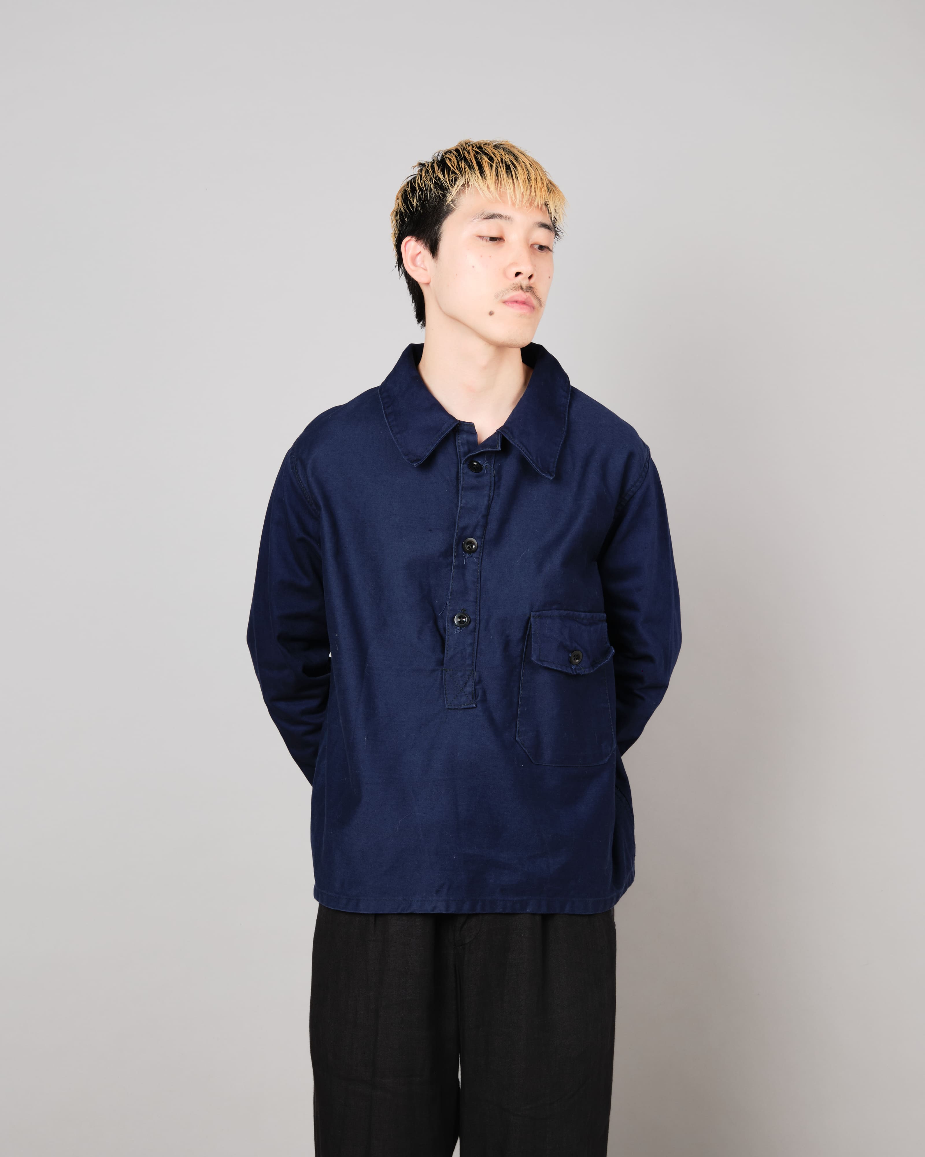 [~70's] Italian Navy Blue Moleskin Work Smock Size.3