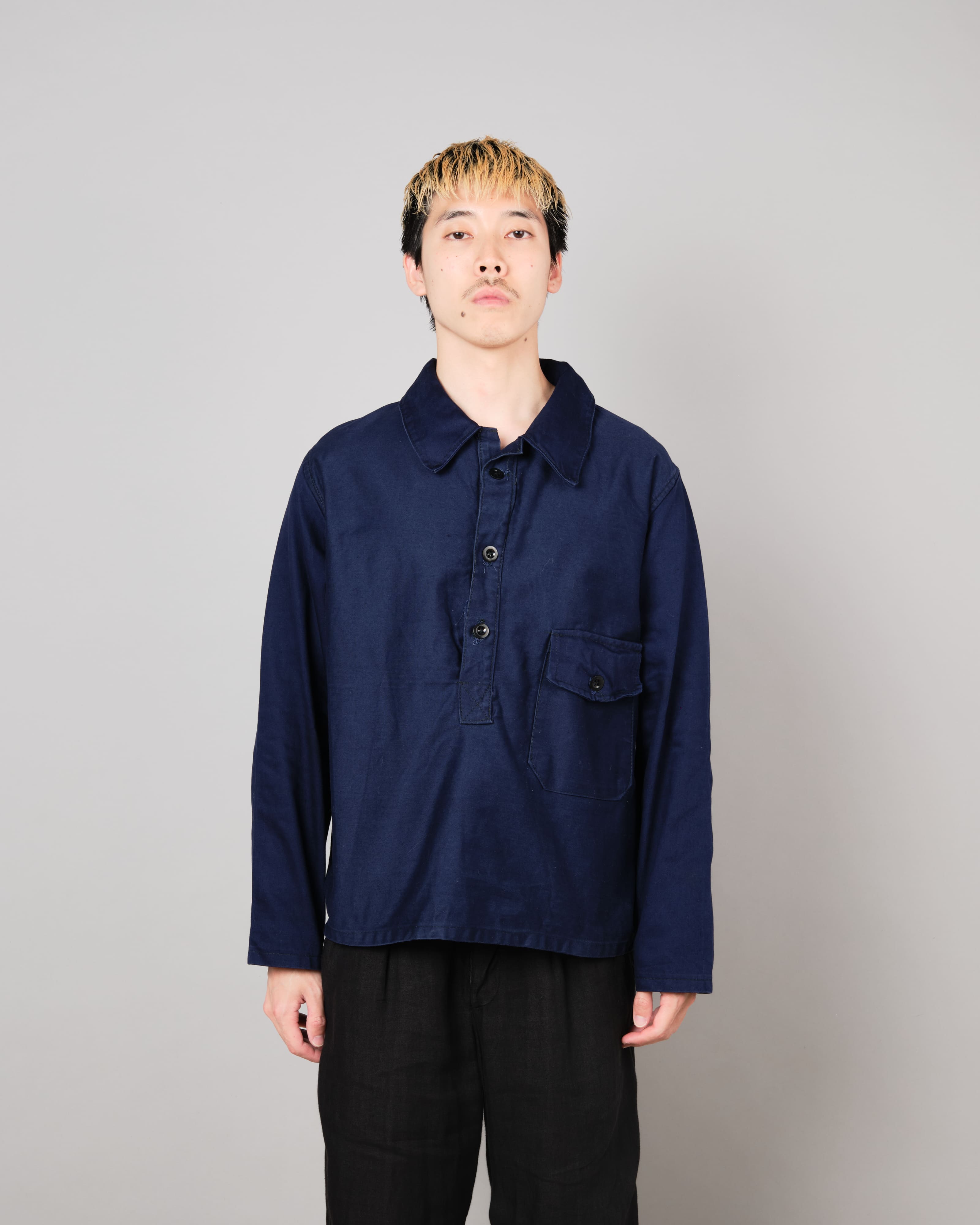 [~70's] Italian Navy Blue Moleskin Work Smock Size.3