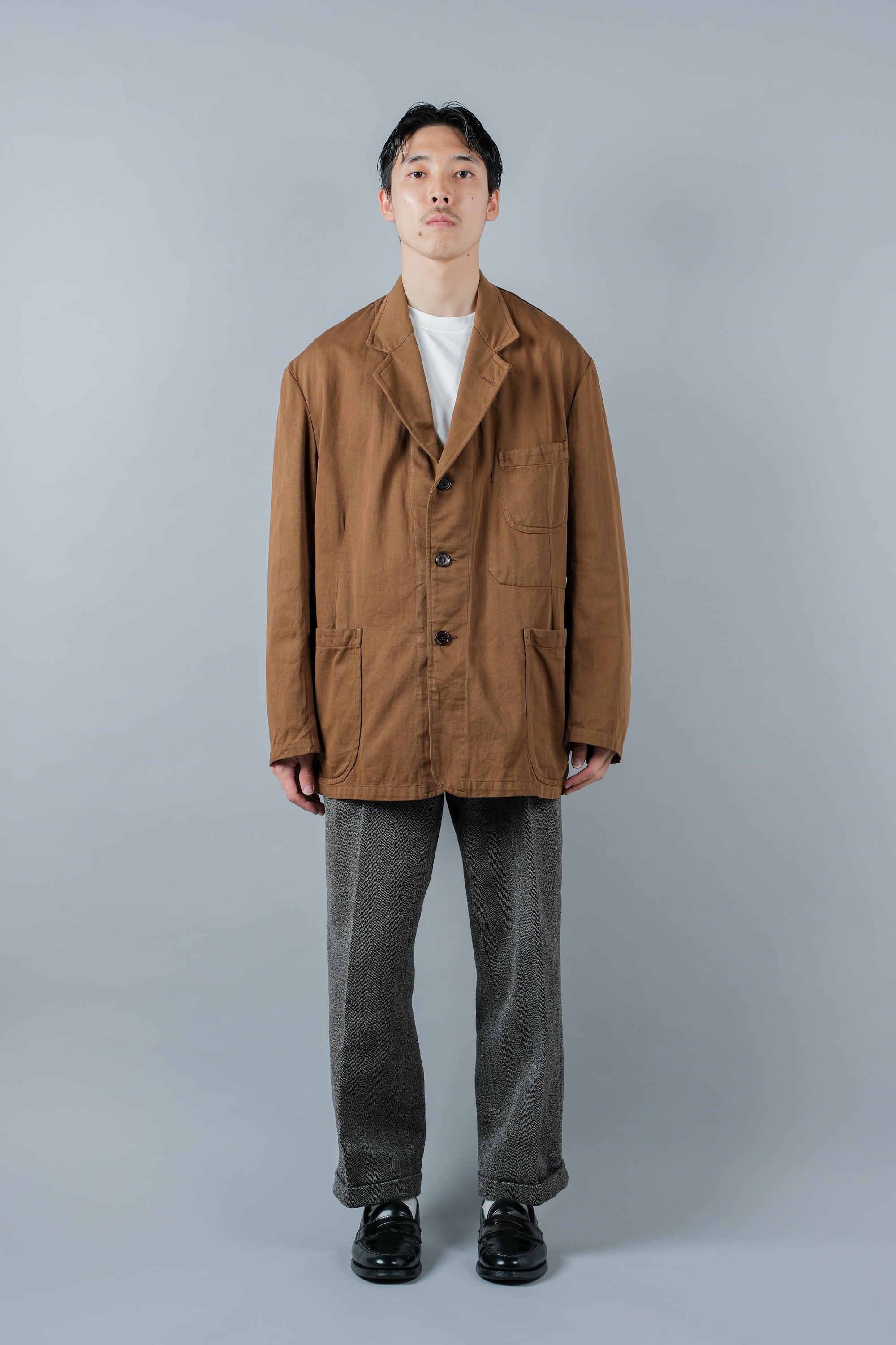 ［~50's］French Vintage Brown Cotton Thin Twill Lapel Work Jacket "Adolphe Lafont"
