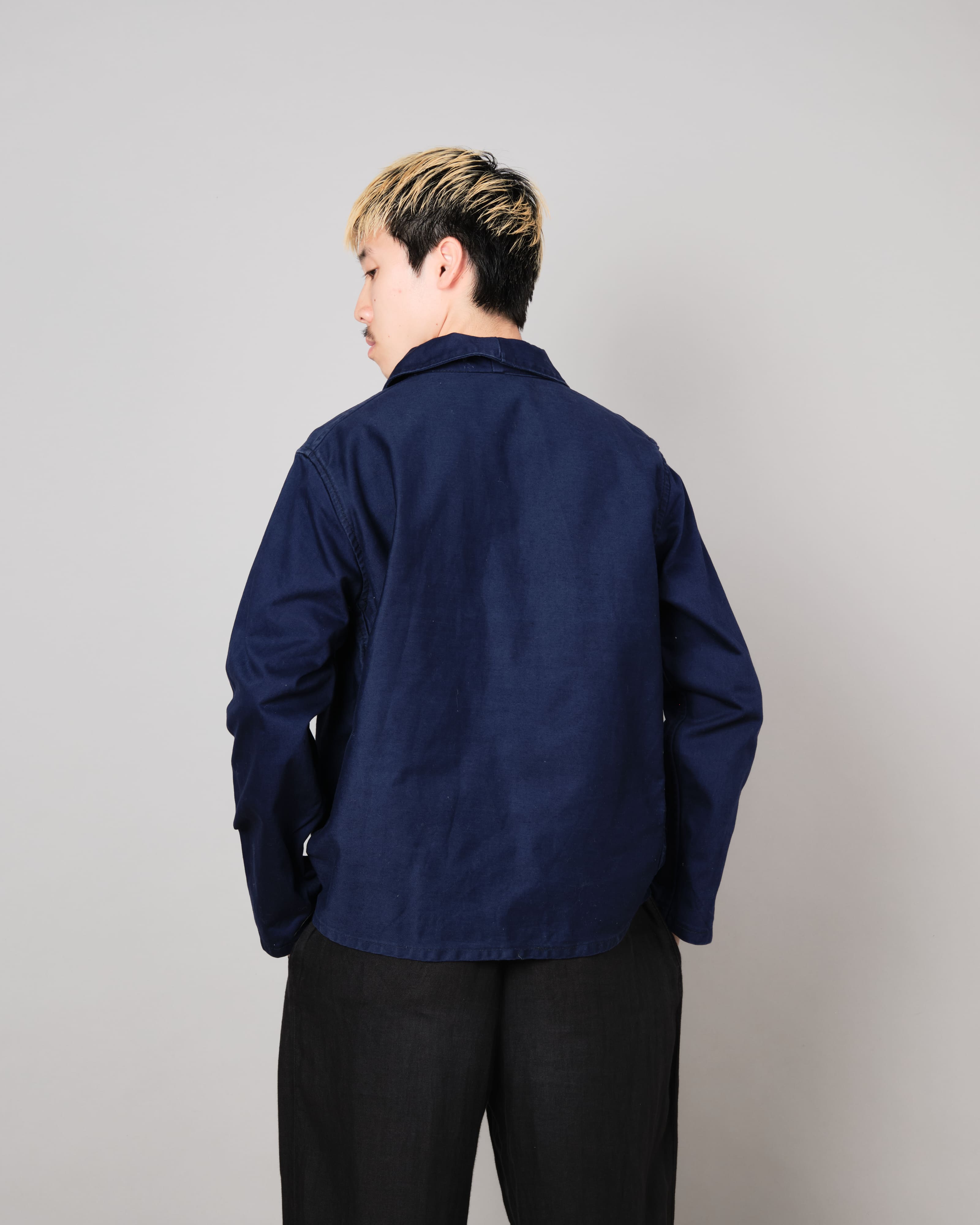 [~70's] Italian Navy Blue Moleskin Work Smock Size.3