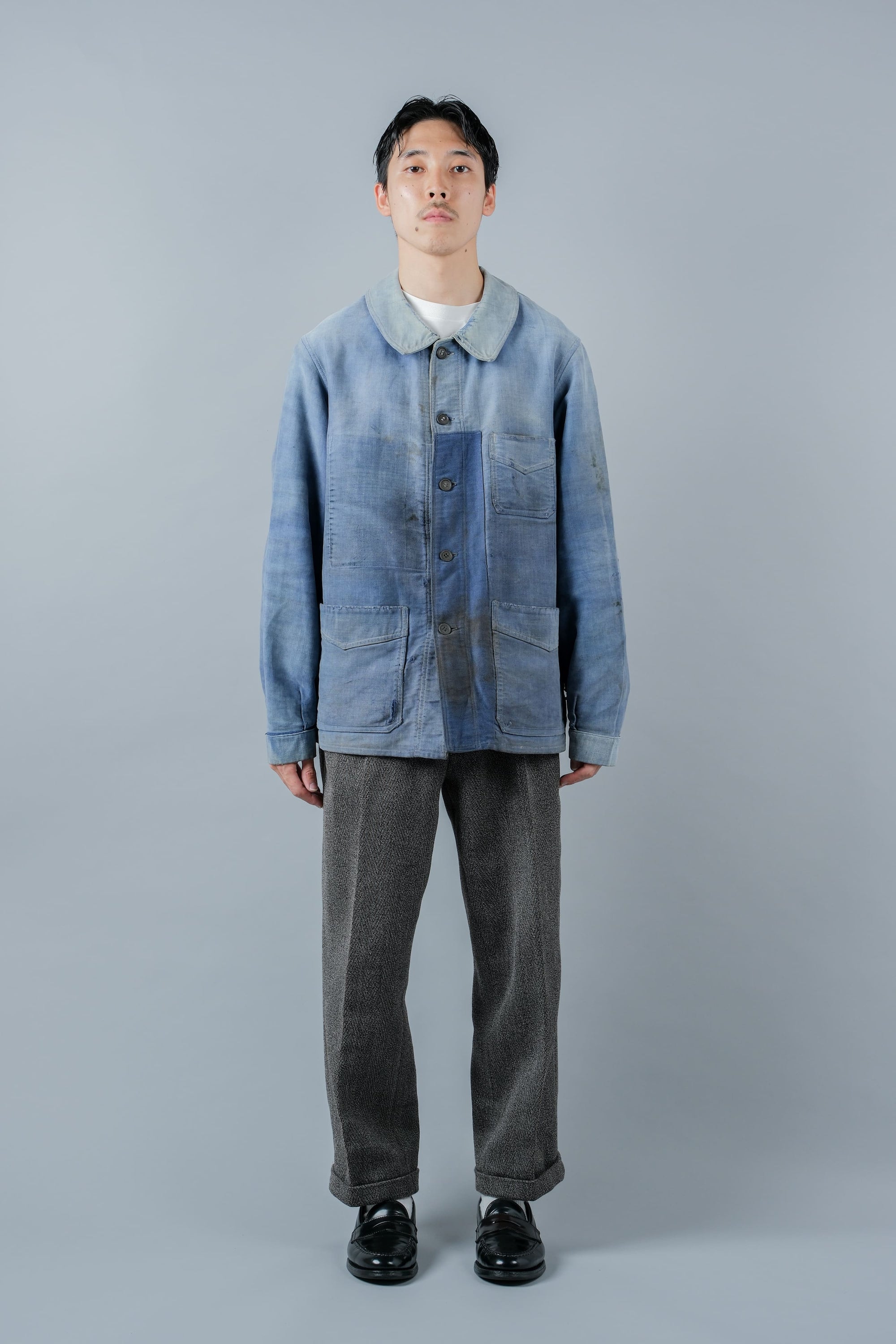 ［~40’s］French Vintage Blue Moleskin Work Jacket "Le Mont St. Michel"