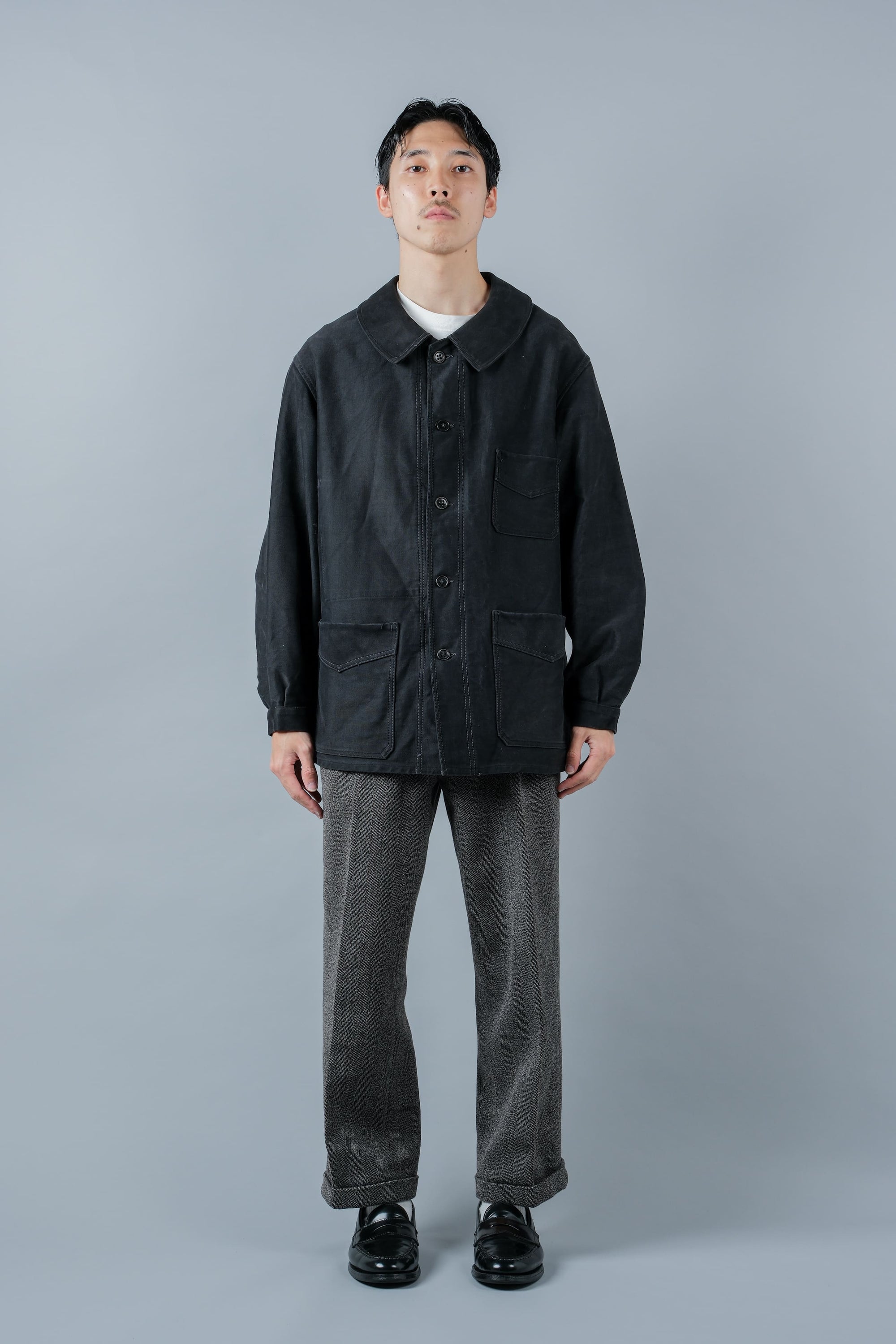 ［~30’s］French Vintage Black Moleskin Work Jacket "Le Mont St. Michel"