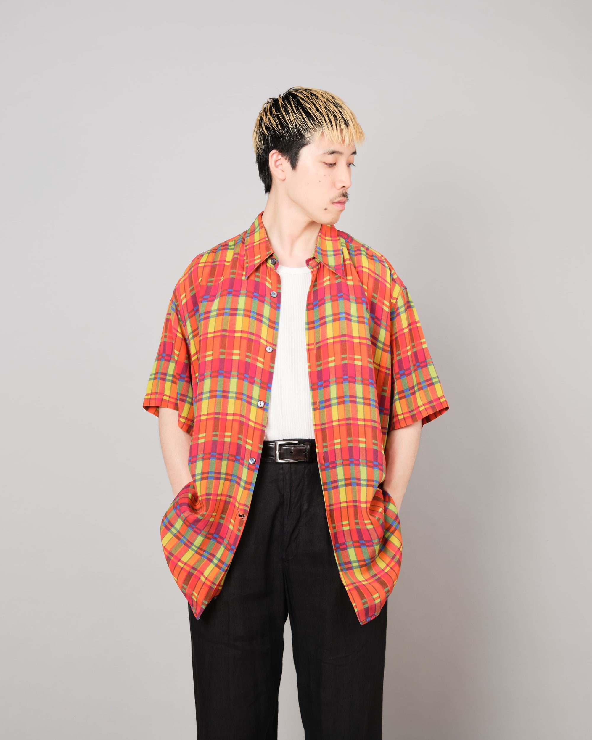 【~80's】Italian Vintage Silk Patterned S/S Shirt Size.XL