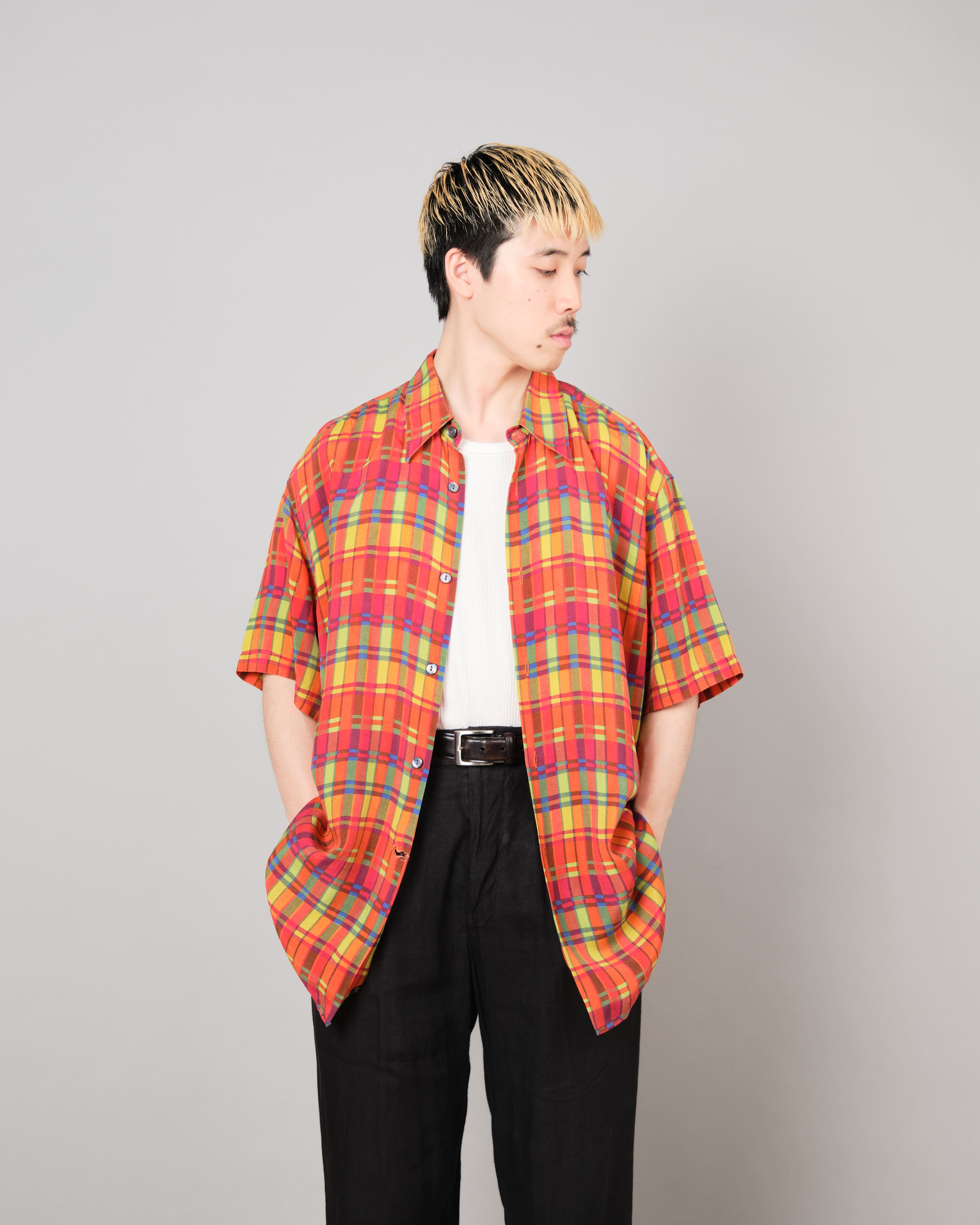 【~80's】Italian Vintage Silk Patterned S/S Shirt Size.XL