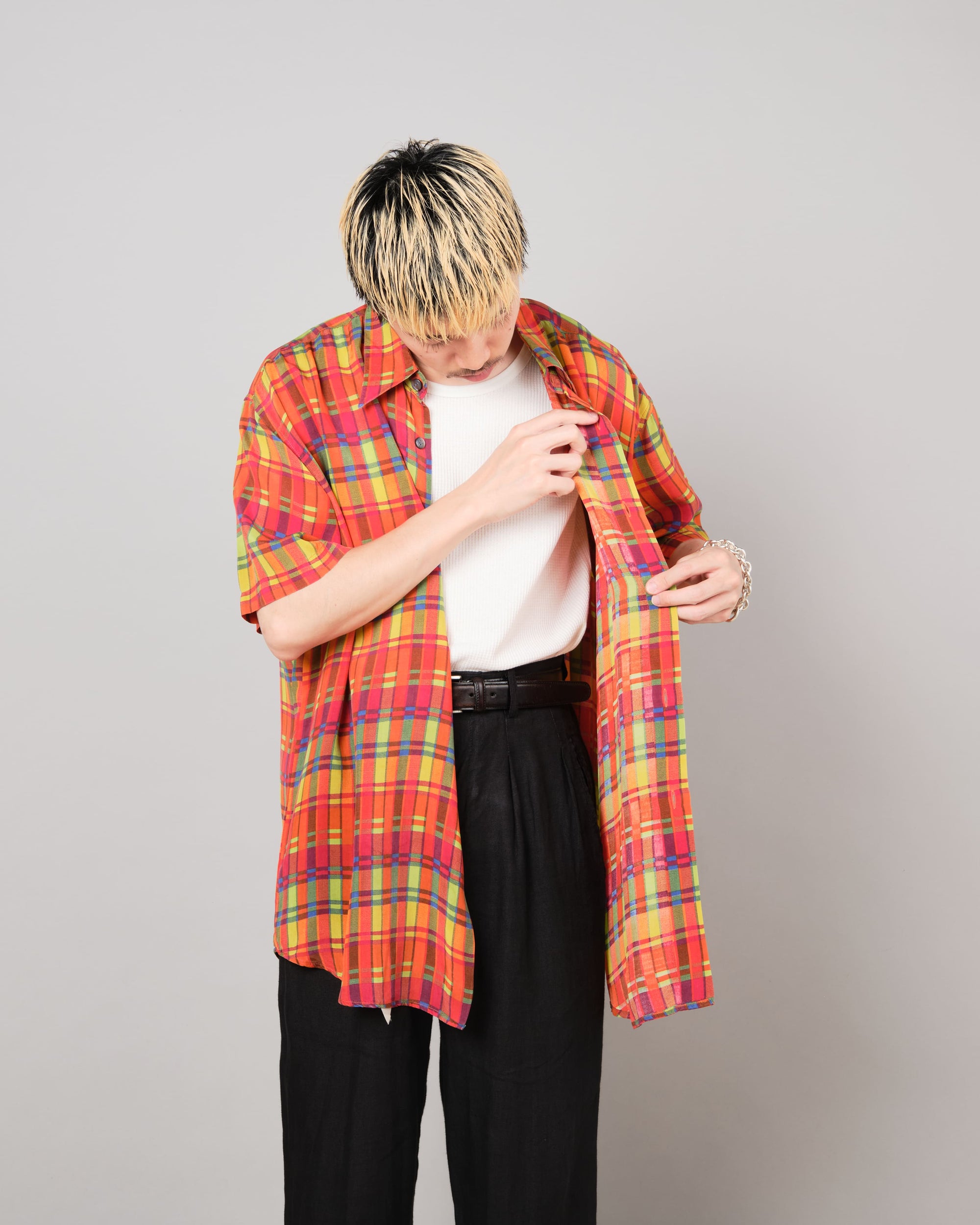 【~80's】Italian Vintage Silk Patterned S/S Shirt Size.XL