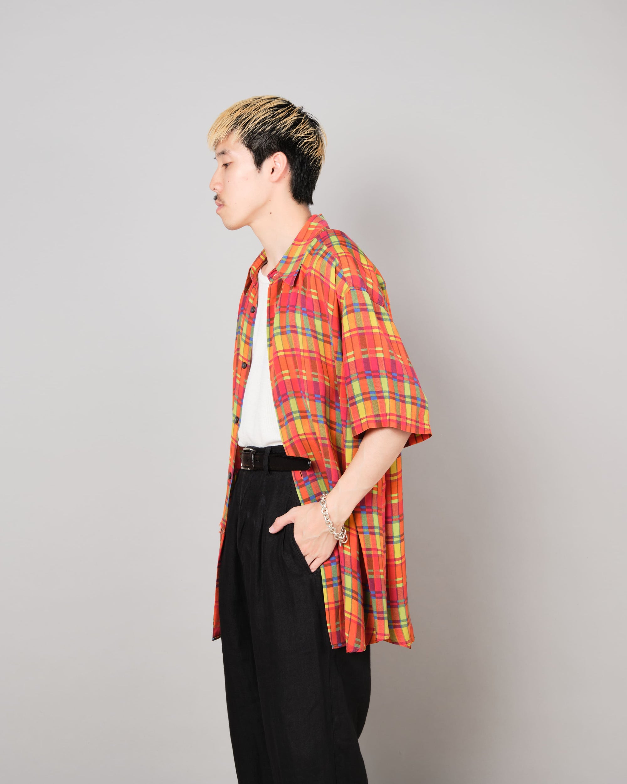 【~80's】Italian Vintage Silk Patterned S/S Shirt Size.XL