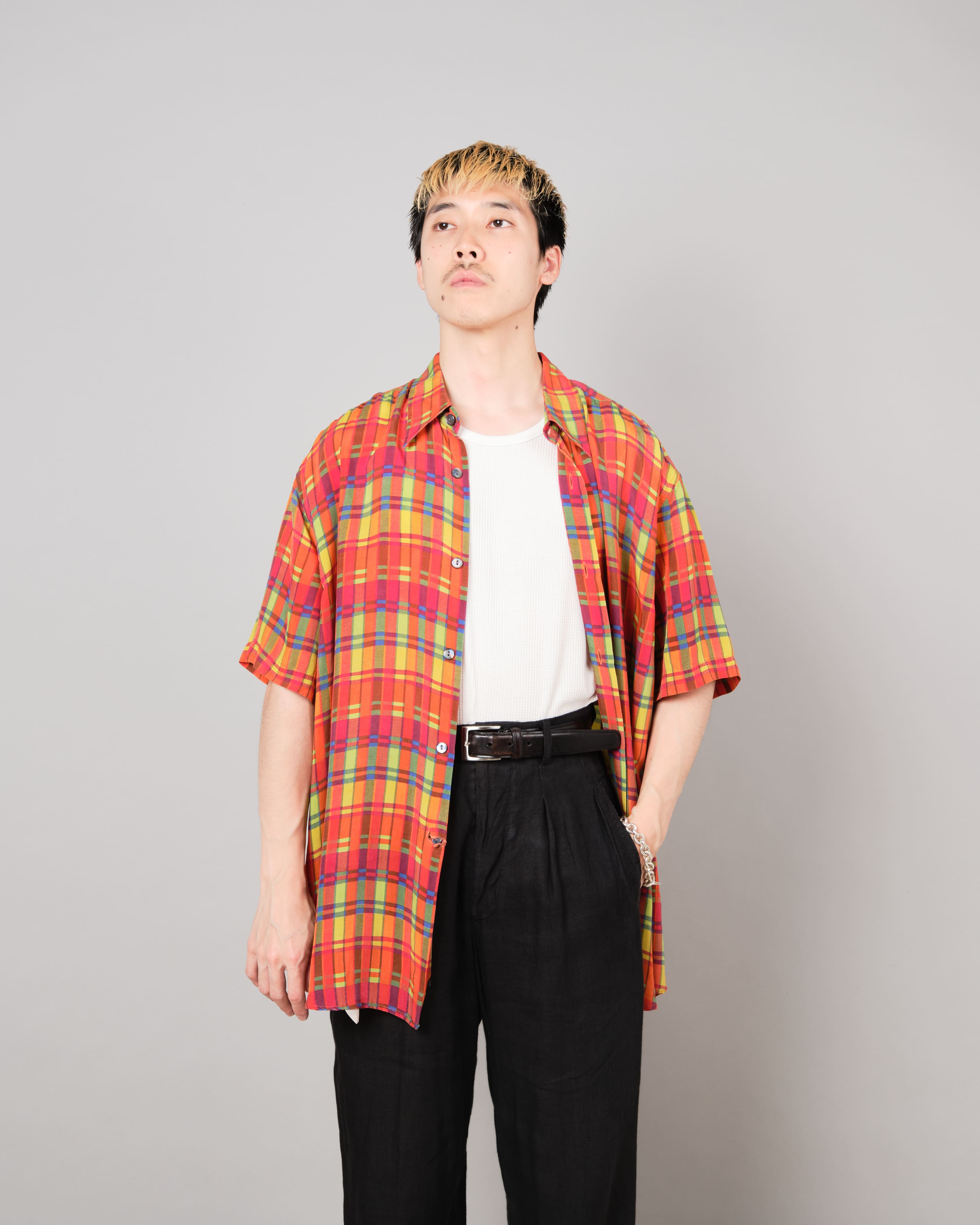 【~80's】Italian Vintage Silk Patterned S/S Shirt Size.XL