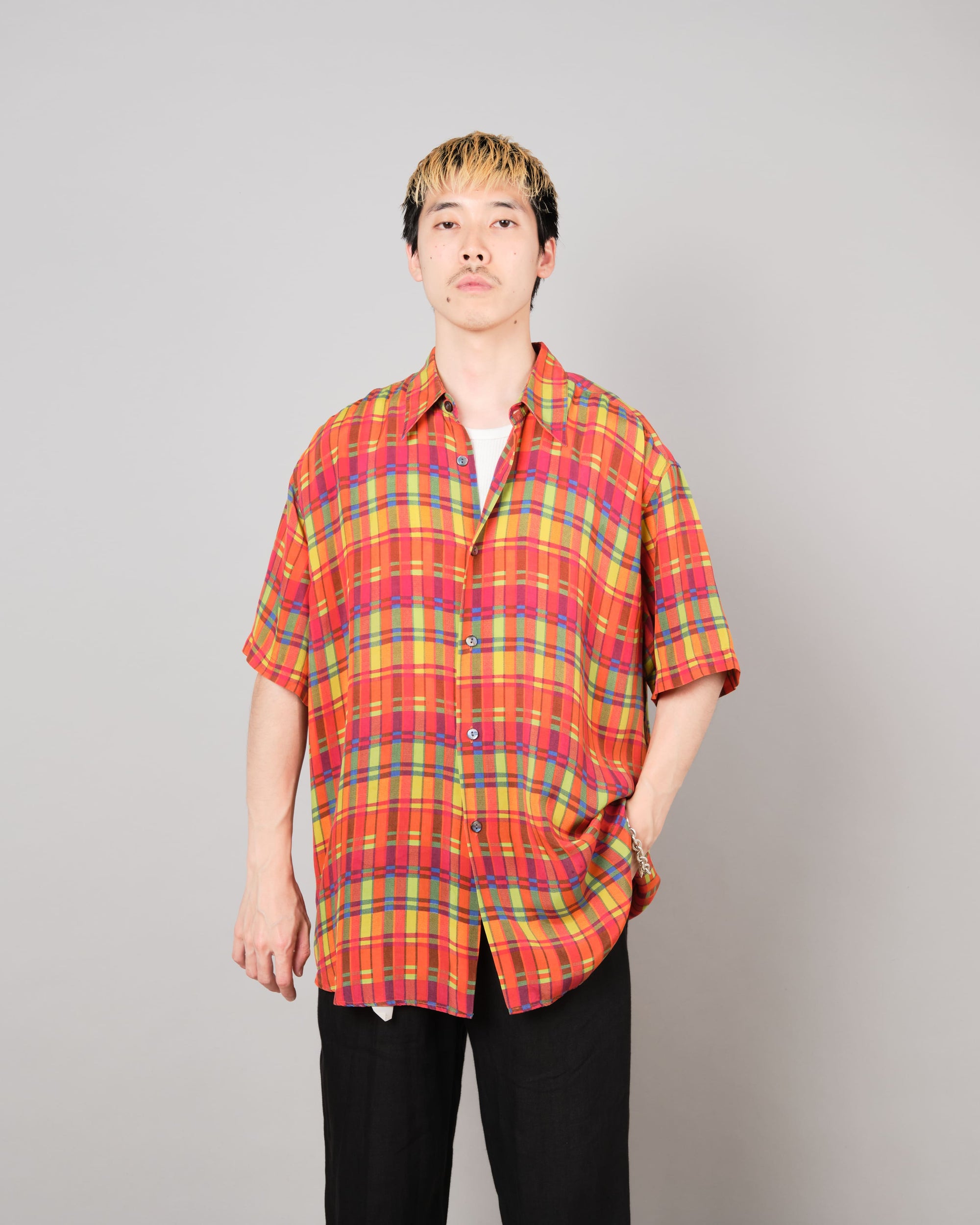 【~80's】Italian Vintage Silk Patterned S/S Shirt Size.XL