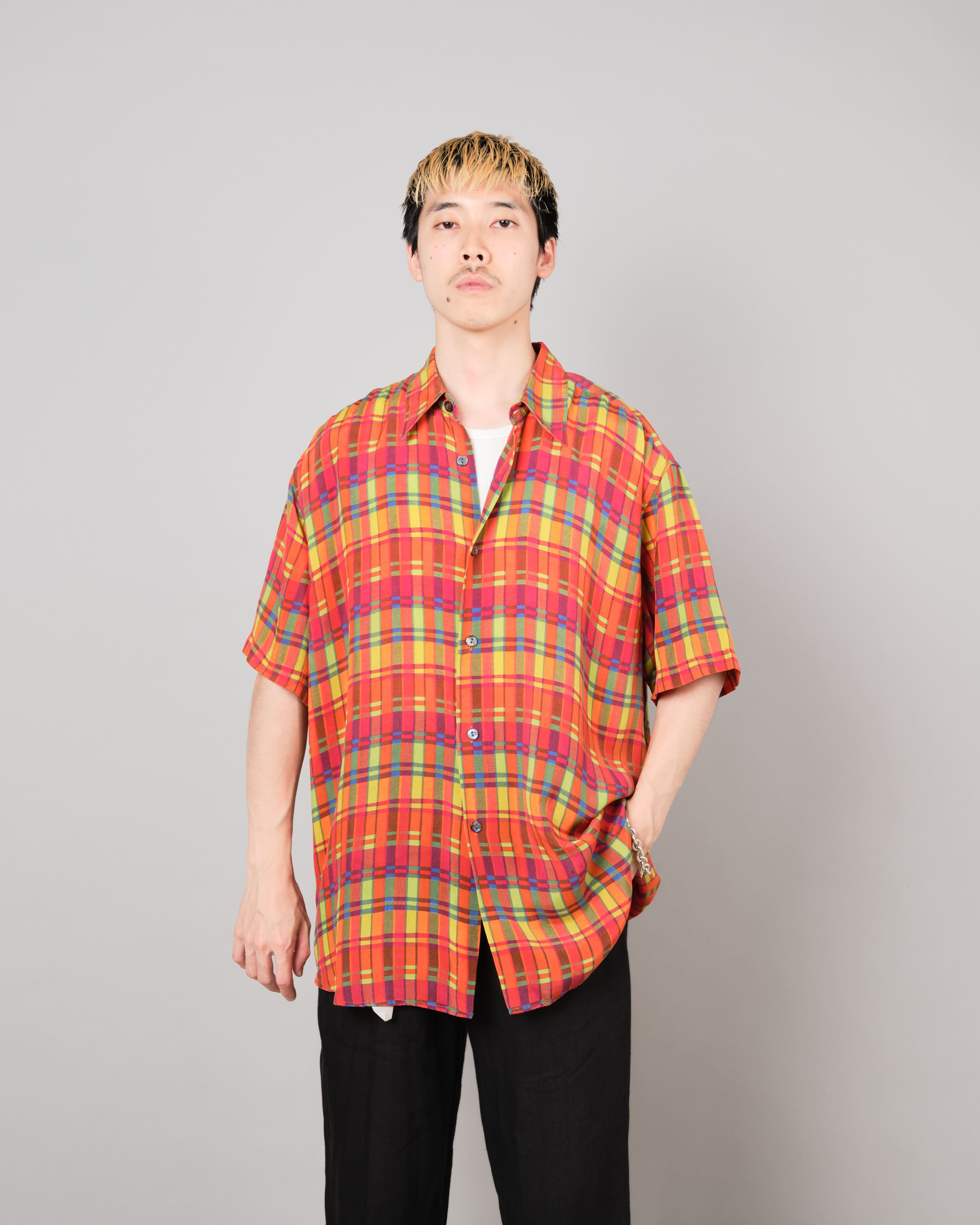 【~80's】Italian Vintage Silk Patterned S/S Shirt Size.XL