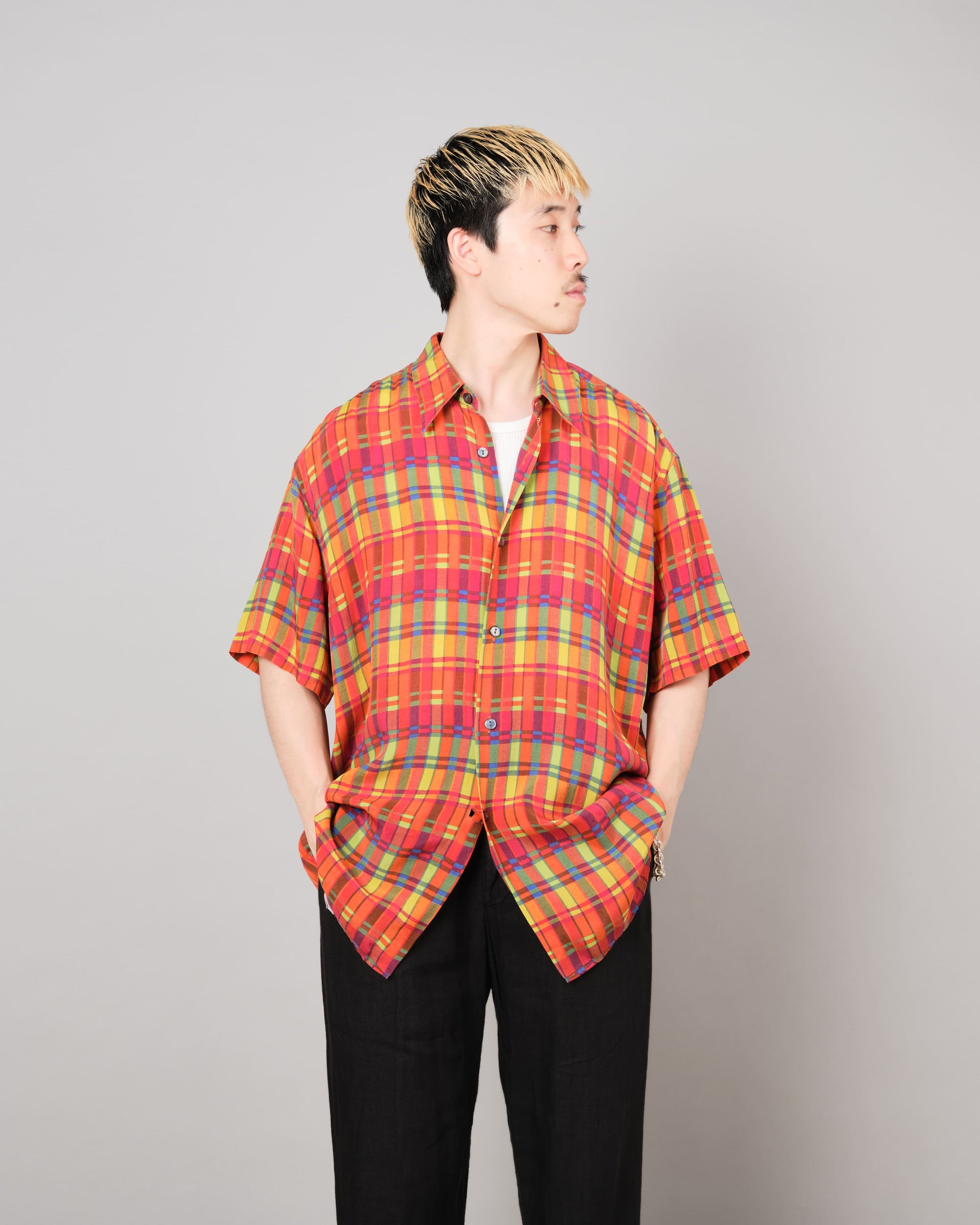 【~80's】Italian Vintage Silk Patterned S/S Shirt Size.XL
