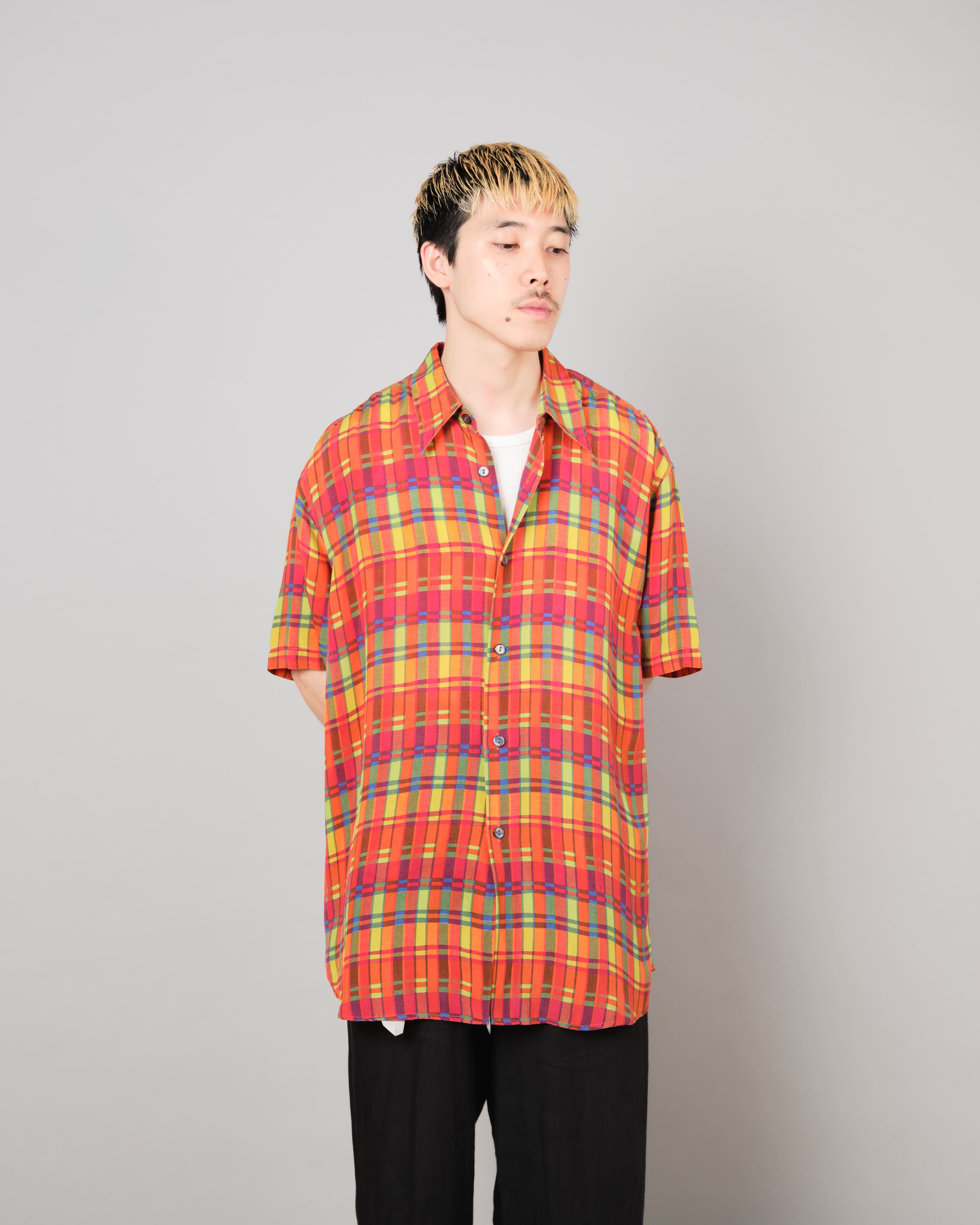 【~80's】Italian Vintage Silk Patterned S/S Shirt Size.XL