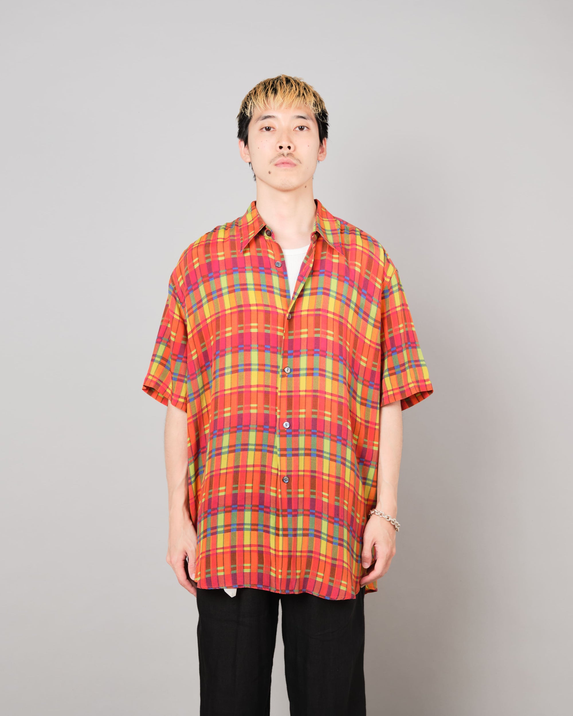 【~80's】Italian Vintage Silk Patterned S/S Shirt Size.XL