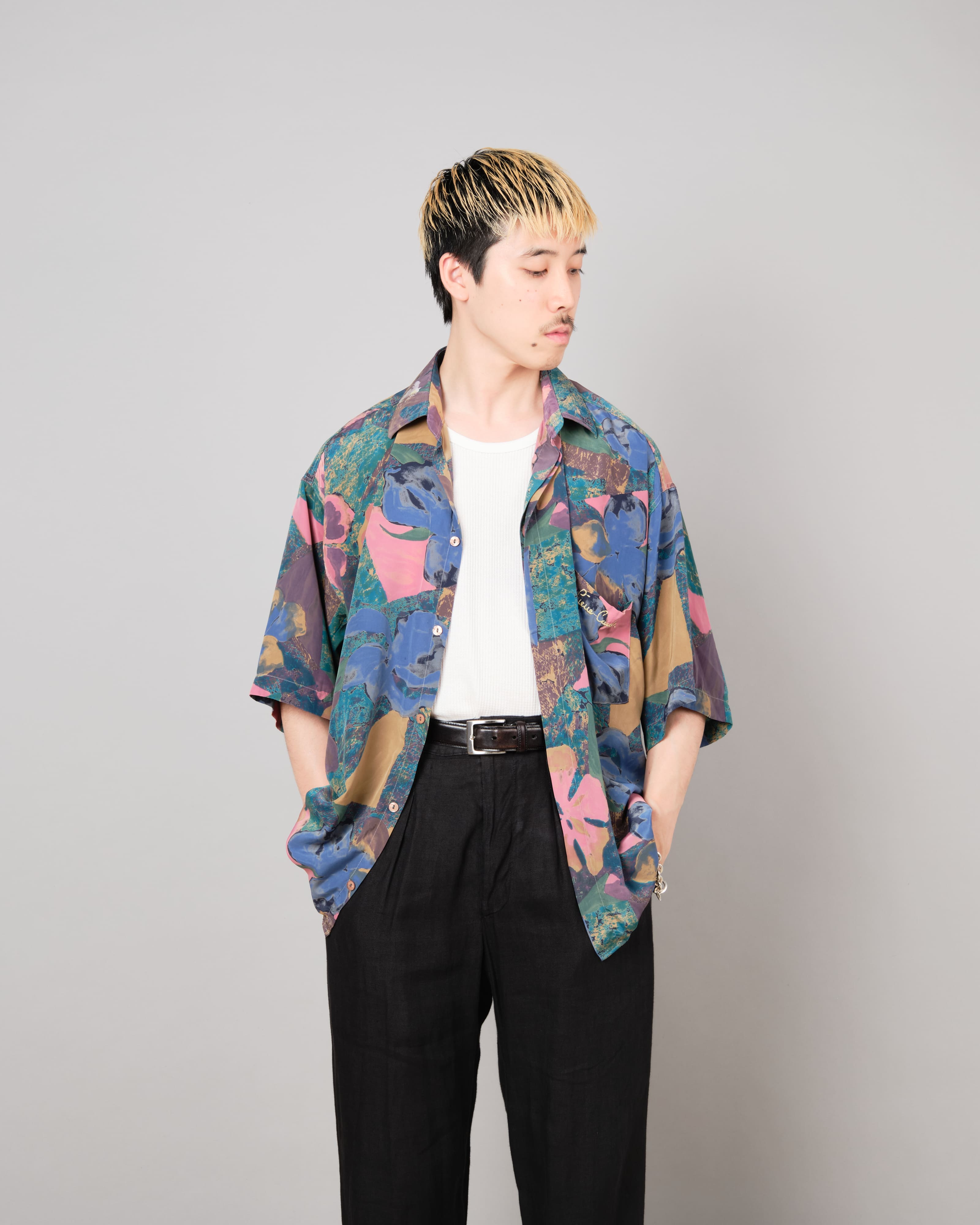 [~80's] Old Pierre Cardin Silk Patterned S/S Shirt