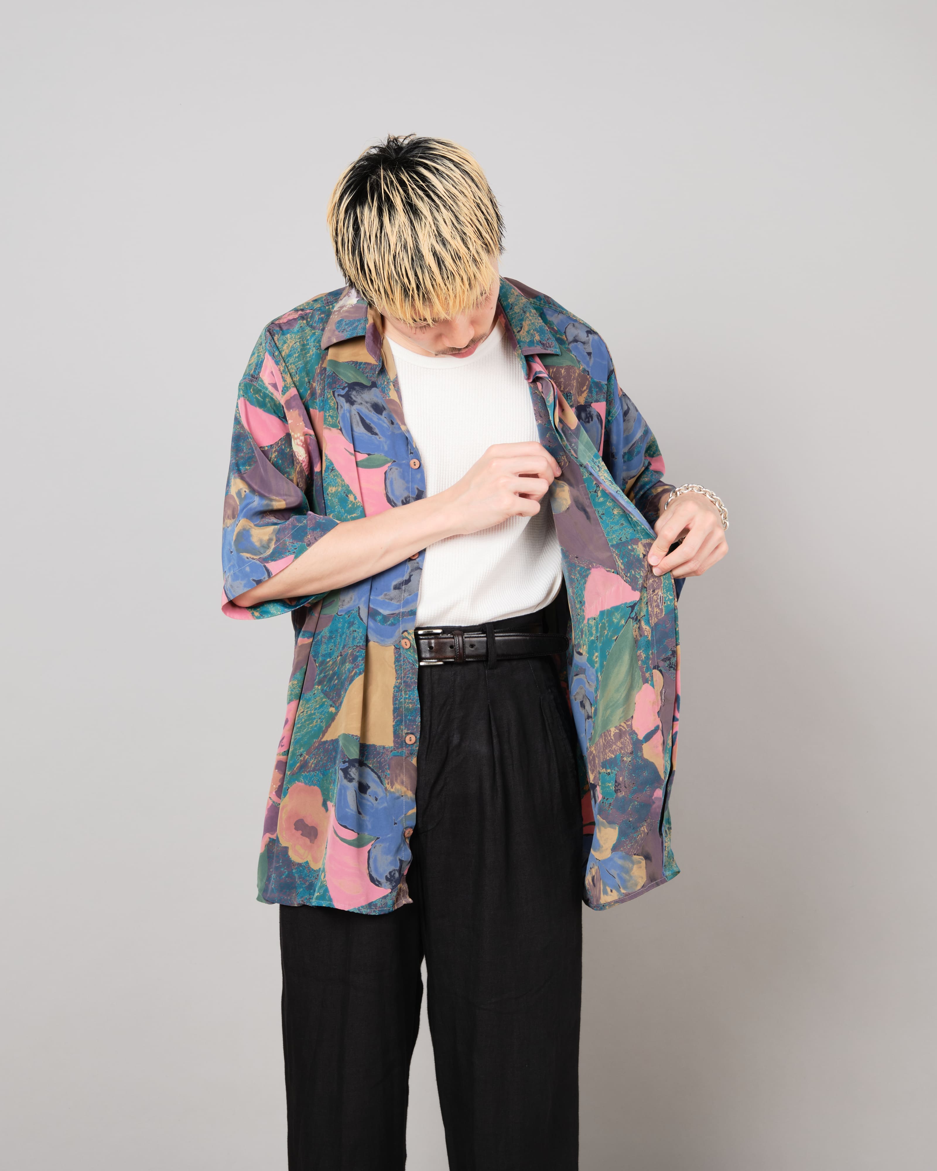 [~80's] Old Pierre Cardin Silk Patterned S/S Shirt