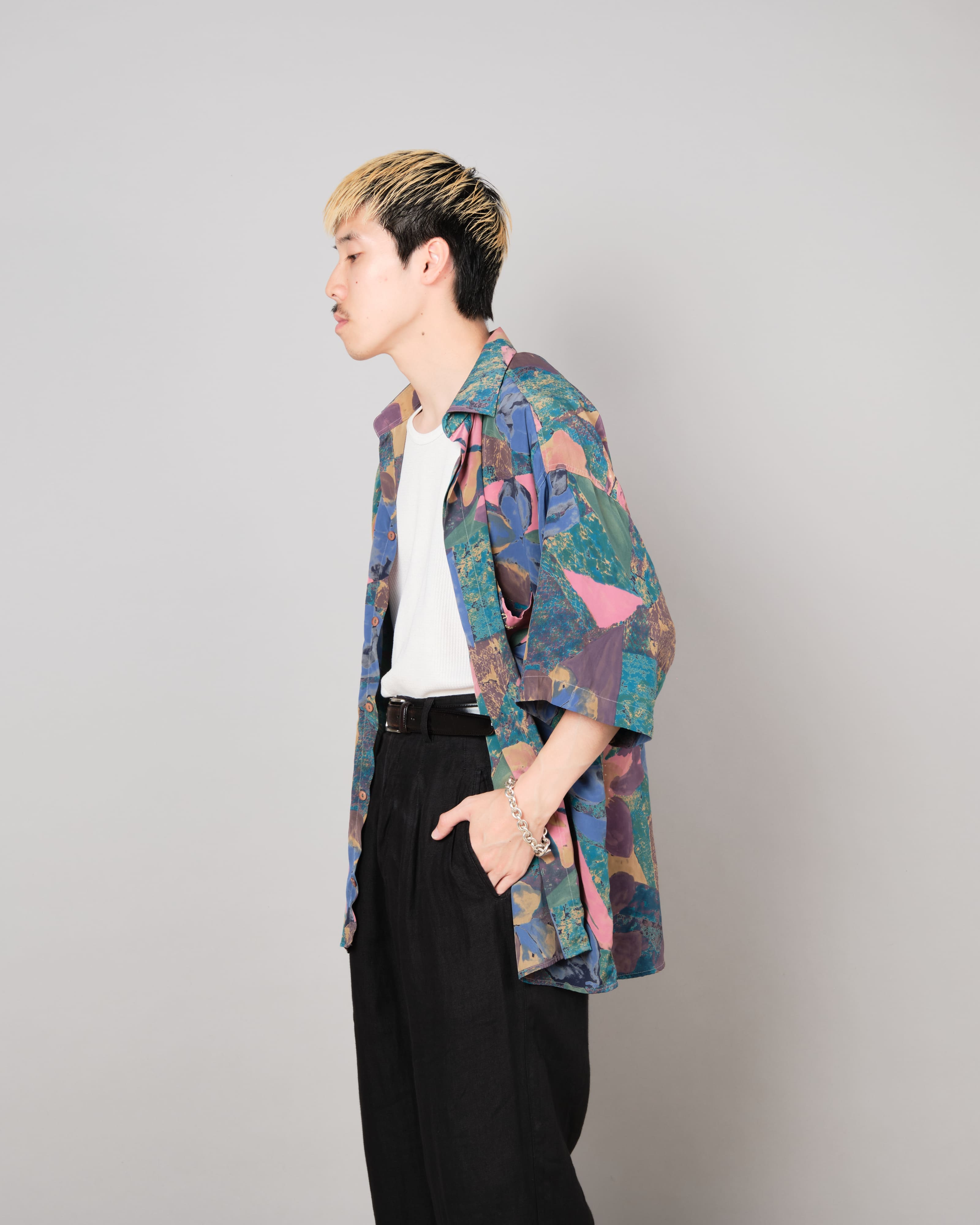[~80's] Old Pierre Cardin Silk Patterned S/S Shirt