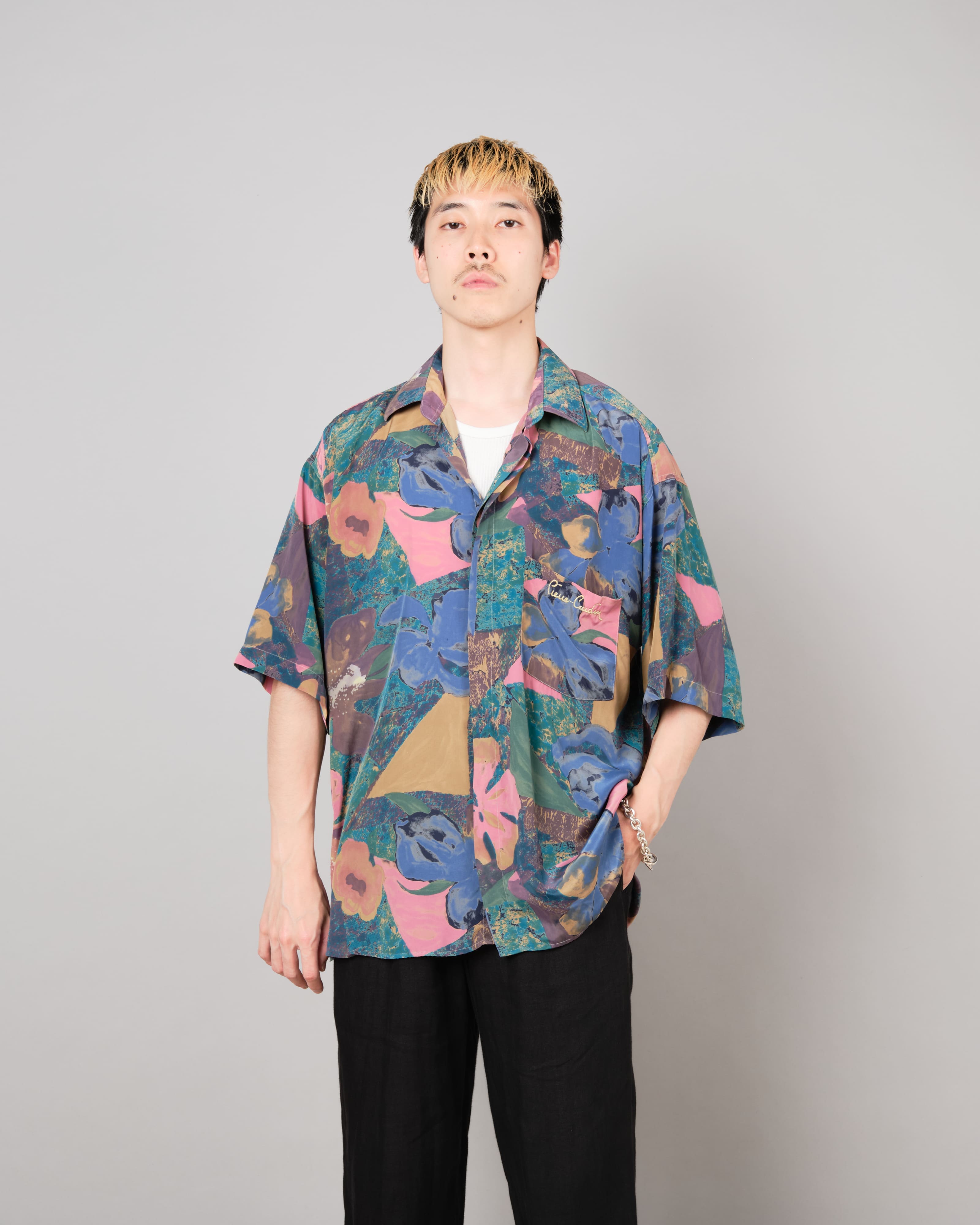 [~80's] Old Pierre Cardin Silk Patterned S/S Shirt