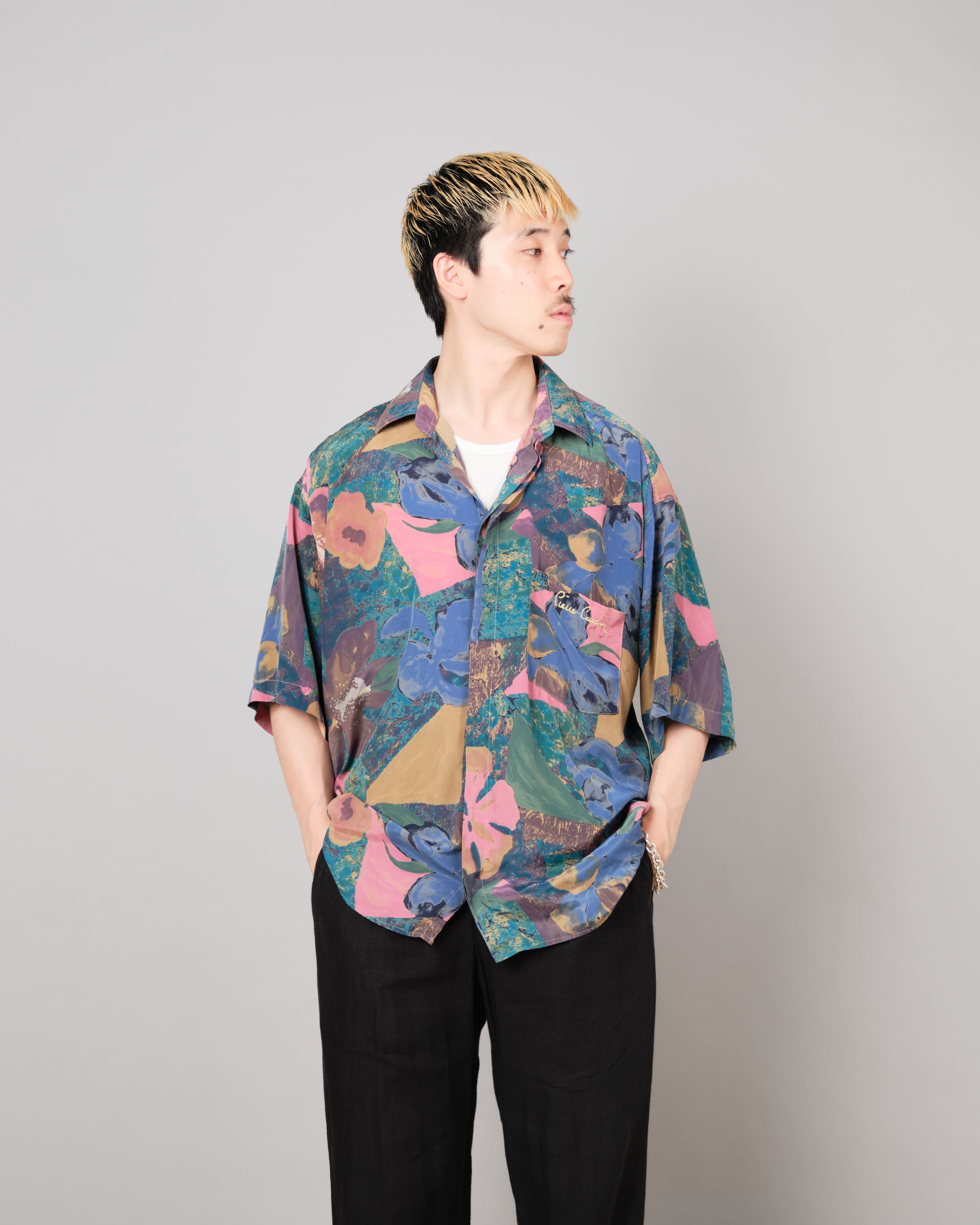 [~80's] Old Pierre Cardin Silk Patterned S/S Shirt