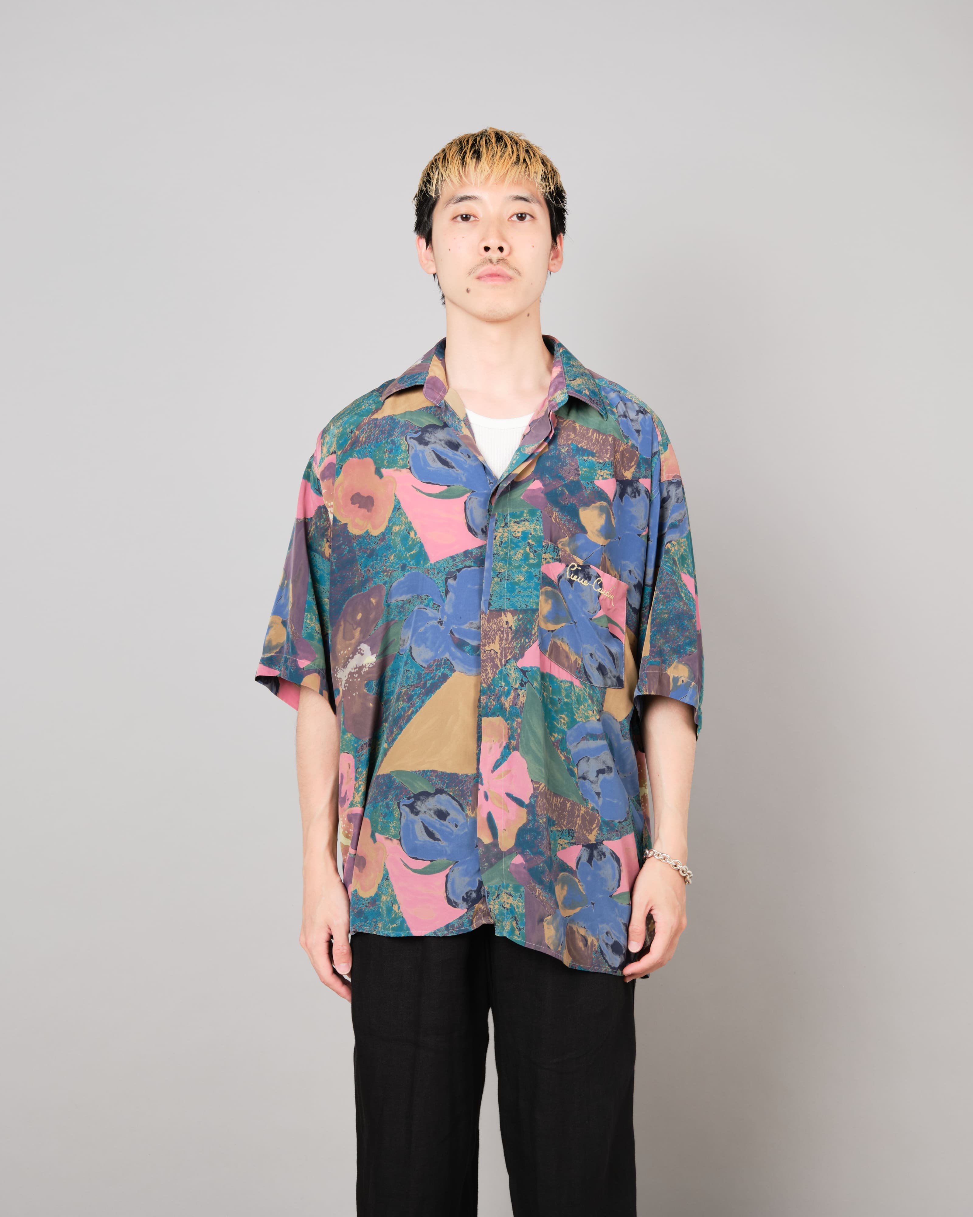[~80's] Old Pierre Cardin Silk Patterned S/S Shirt