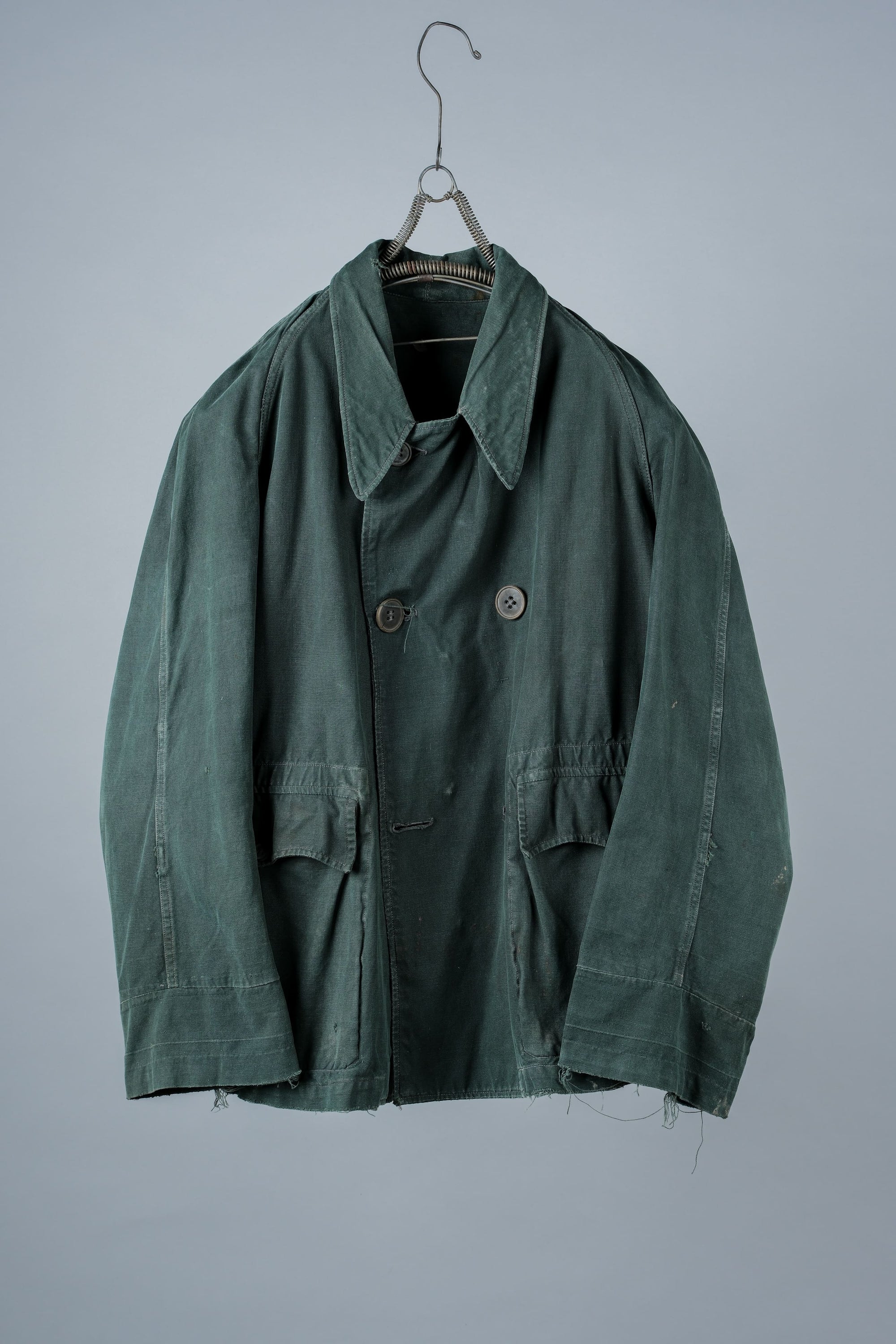 ［~40's］WWII French CJF Green Cotton Linen Double Breasted Jacket "Modified"