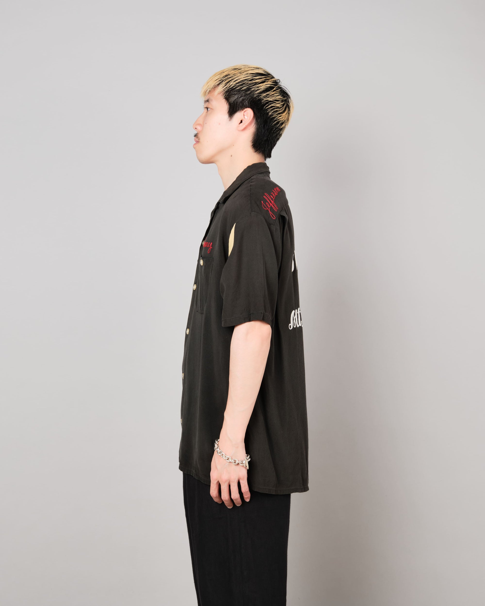 【~60's】American Vintage Black Rayon S/S Bowling Shirt Size.L