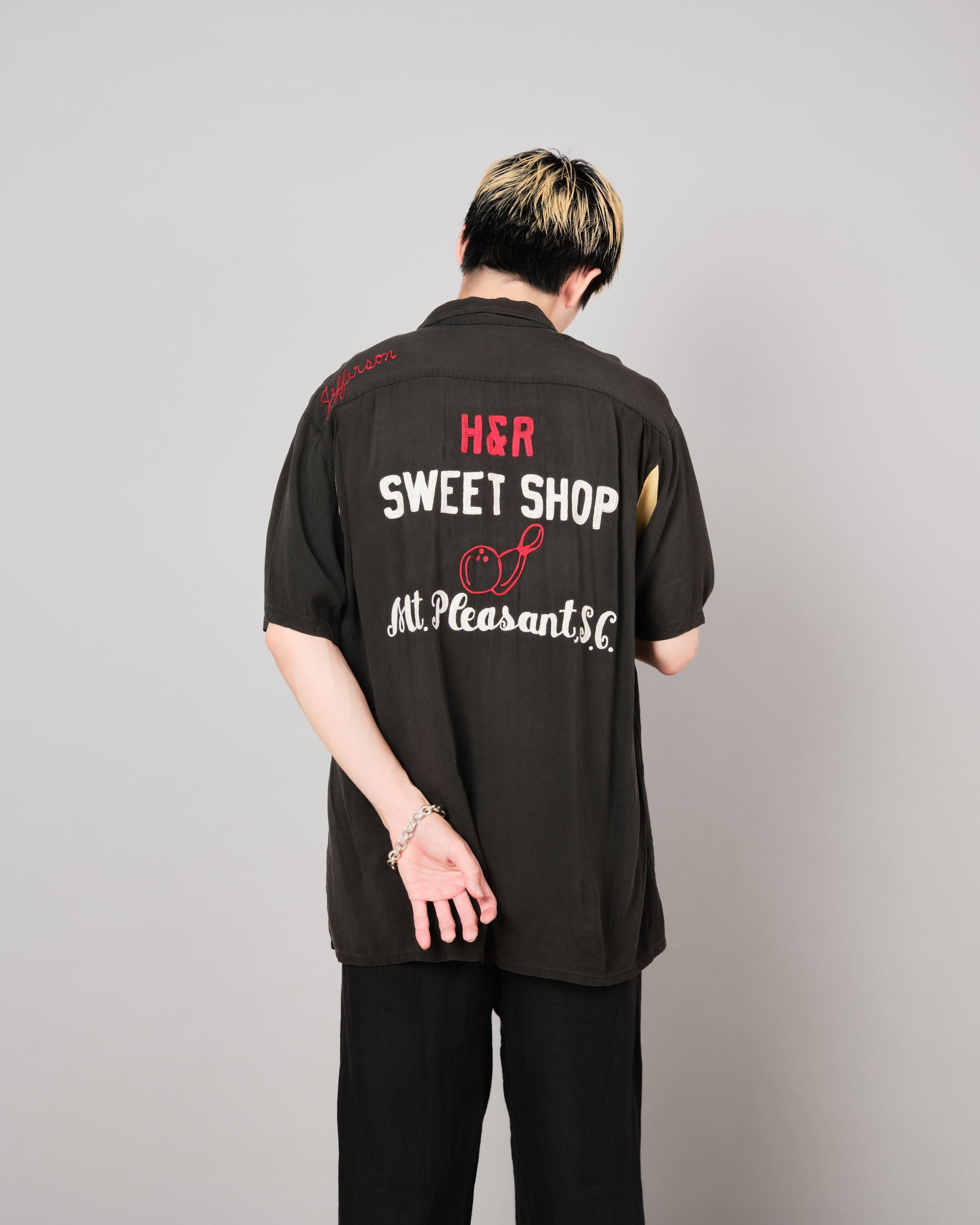 【~60's】American Vintage Black Rayon S/S Bowling Shirt Size.L
