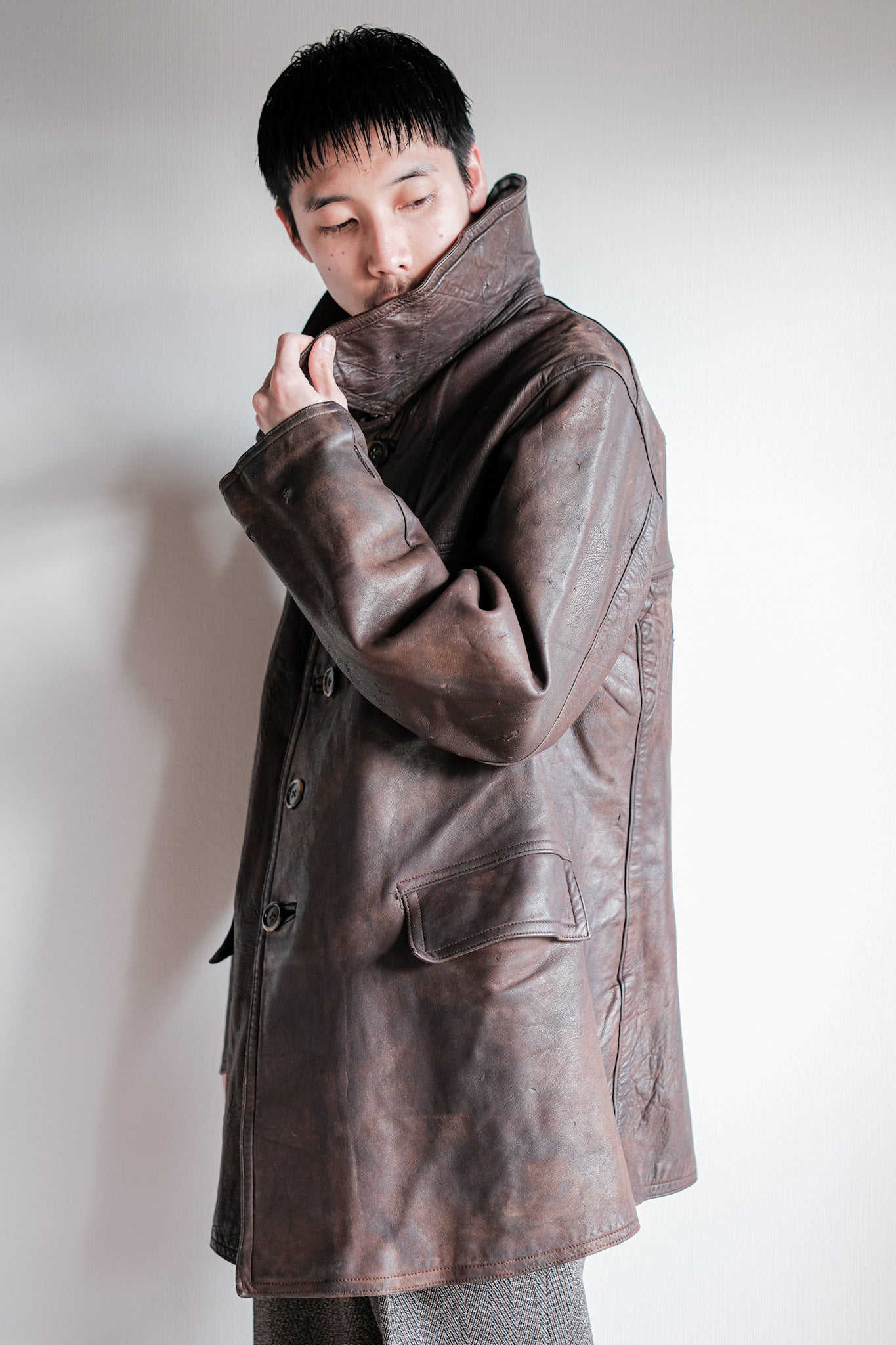 【~40's】WWⅡ French Army M35 Tank Crew Leather Jacket