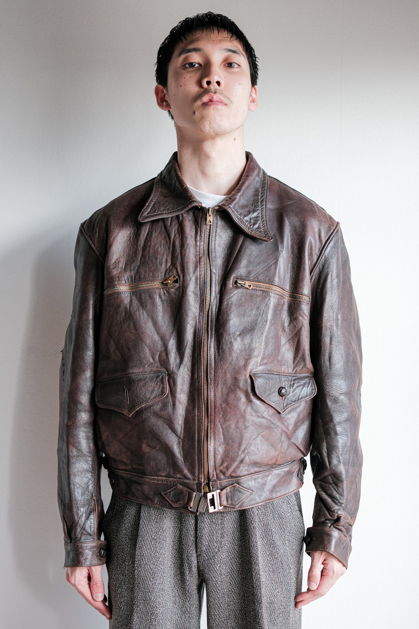 【~40's】French Vintage Hartmann Type Motorcycle Leather Jacket