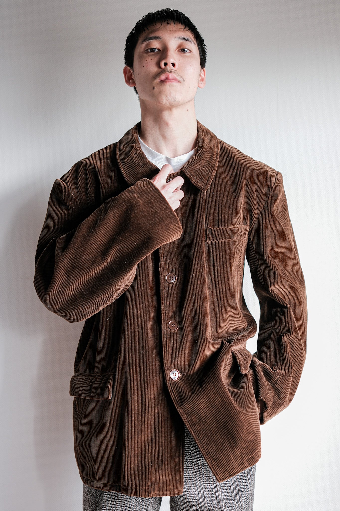 [~ 50's] French Vintage Brown Corduroy Work Jacket Size.48 