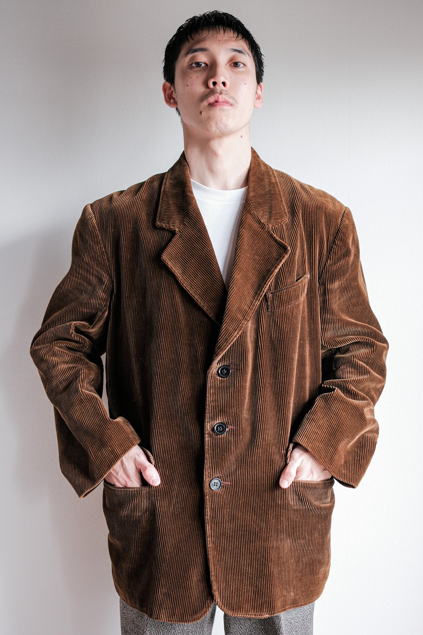 40's】French Vintage Brown Corduroy Lapel Work Jacket 