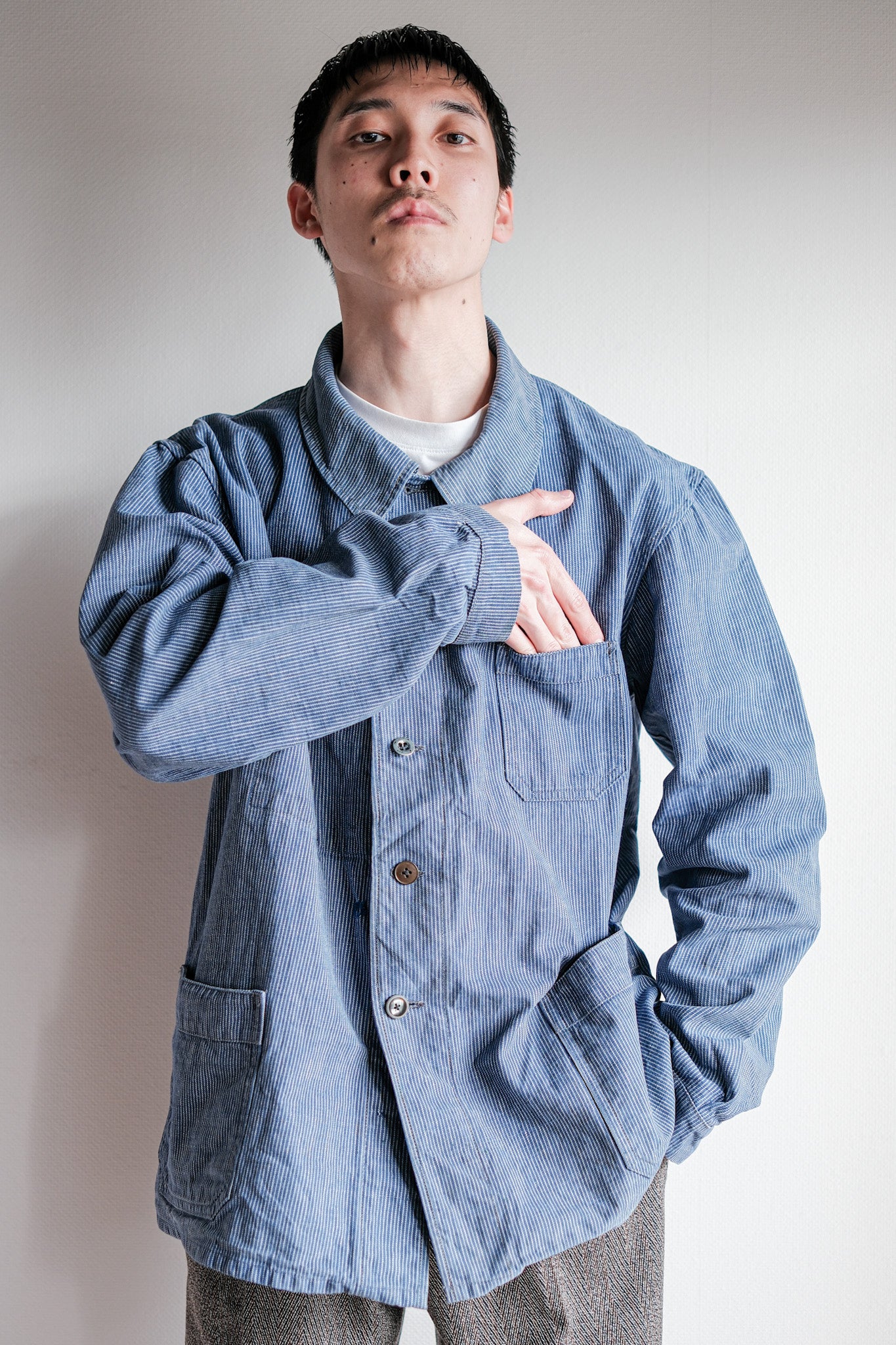 ［~40's］Italian Vintage Cotton Striped Work Jacket