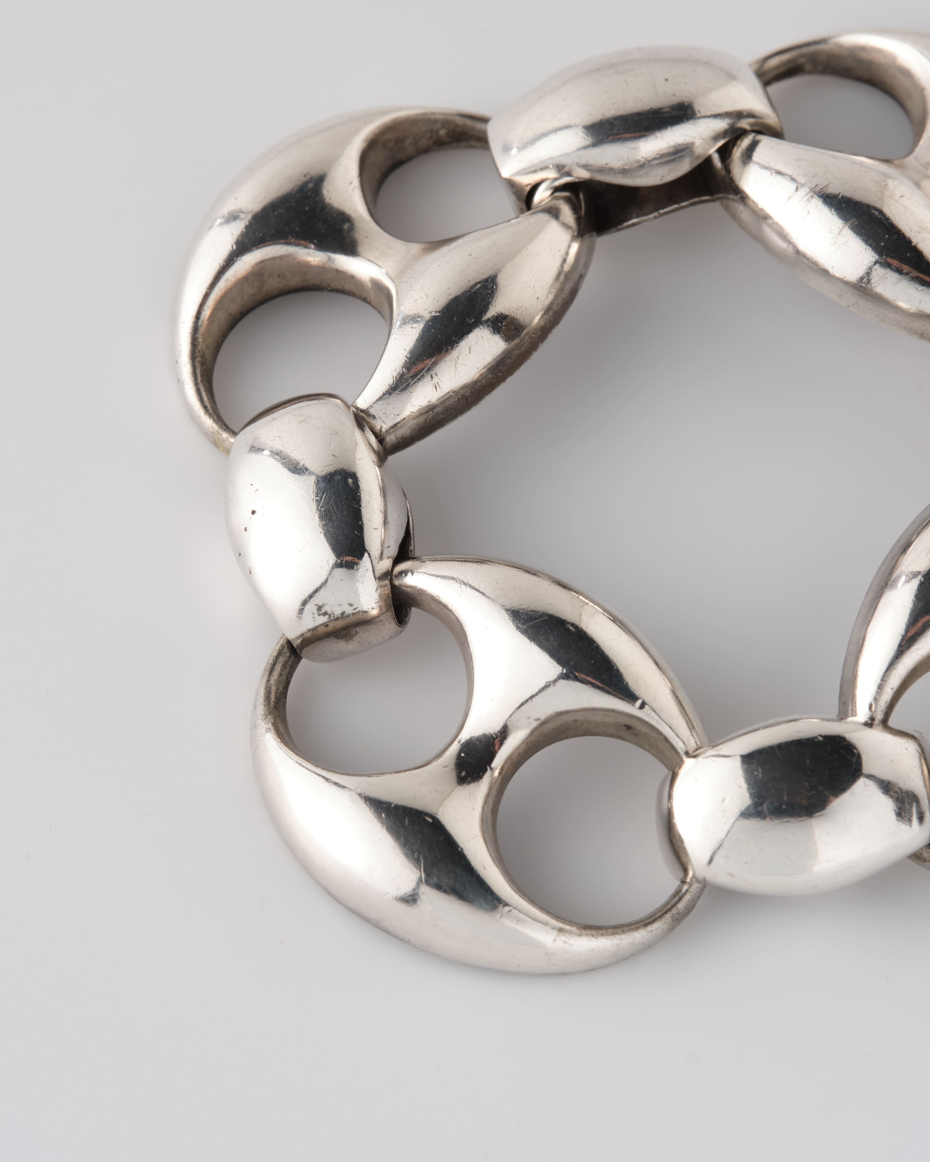 [~60's] Italian Vintage Silver 800 Large Oval Link Bracelet
