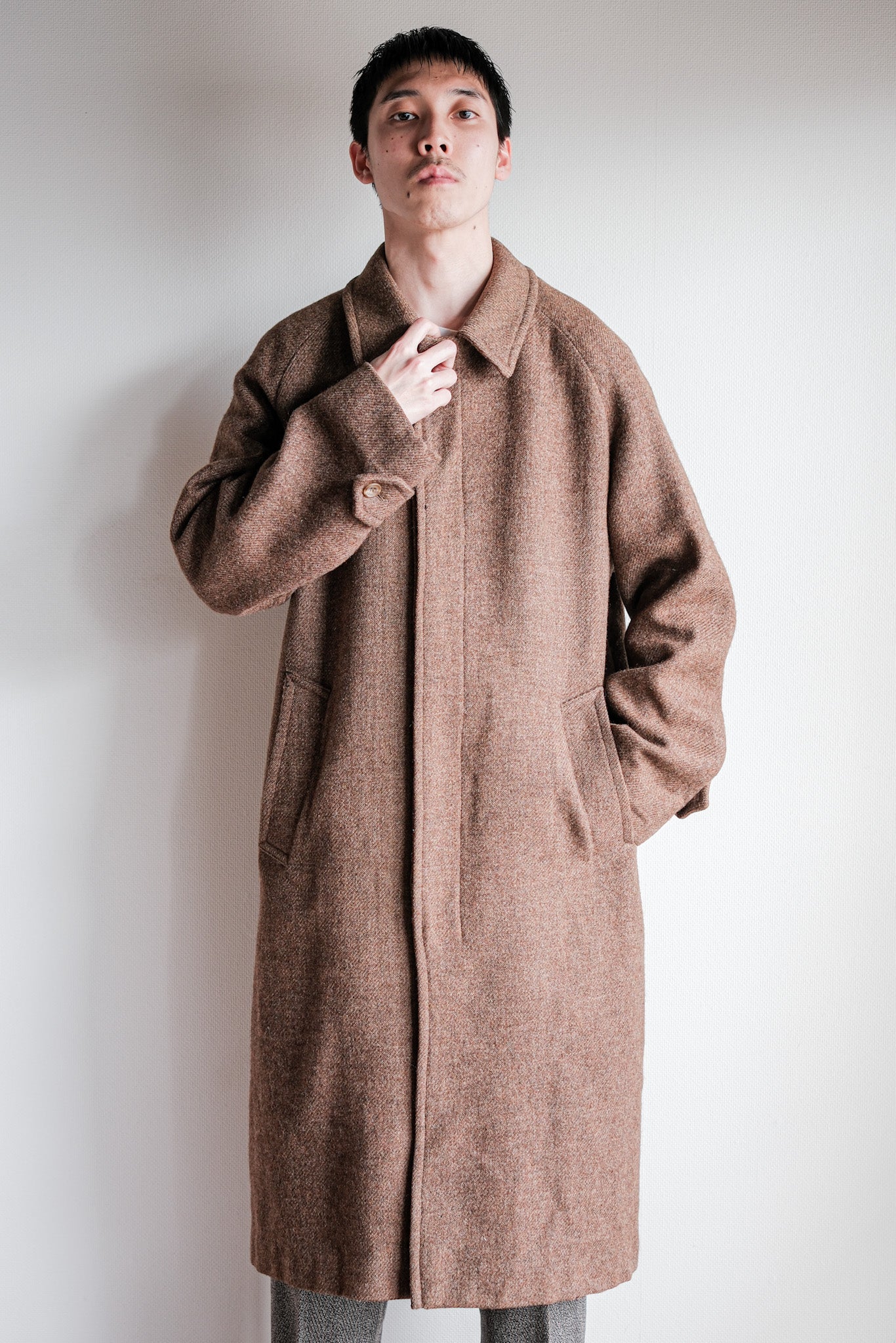 [〜90年代]古老的英國巴黎單raglan羊毛balmacaan外套
