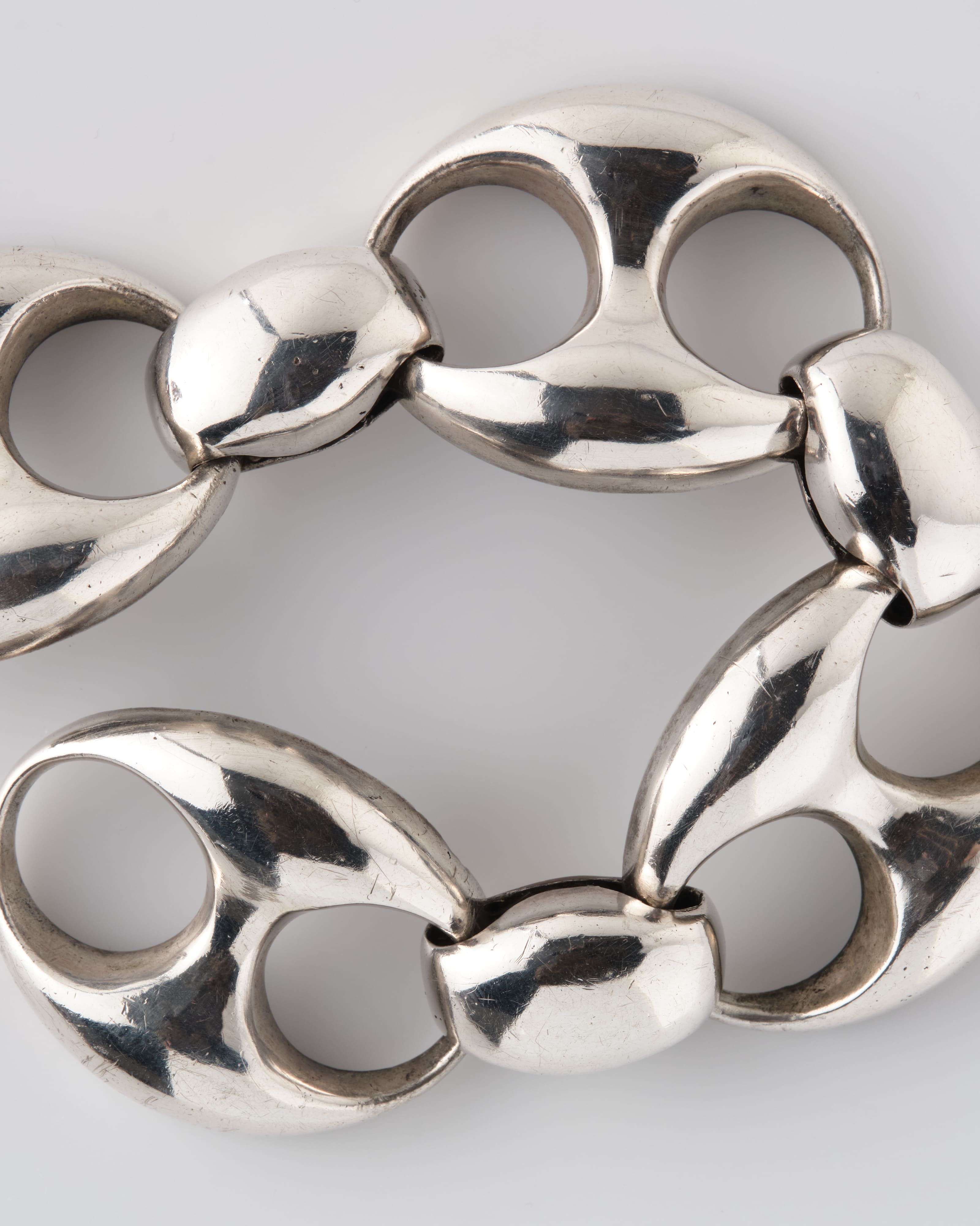 [~60's] Italian Vintage Silver 800 Large Oval Link Bracelet
