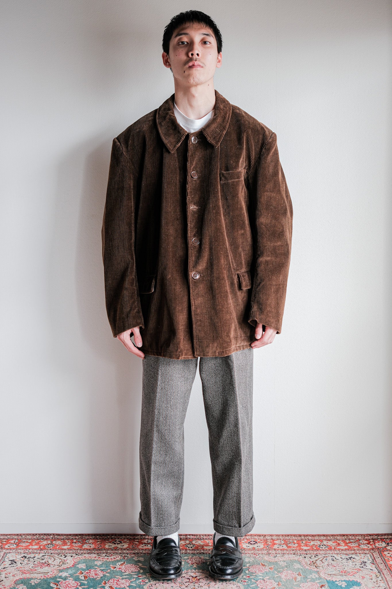 [~ 50's] French Vintage Brown Corduroy Work Jacket Size.48 