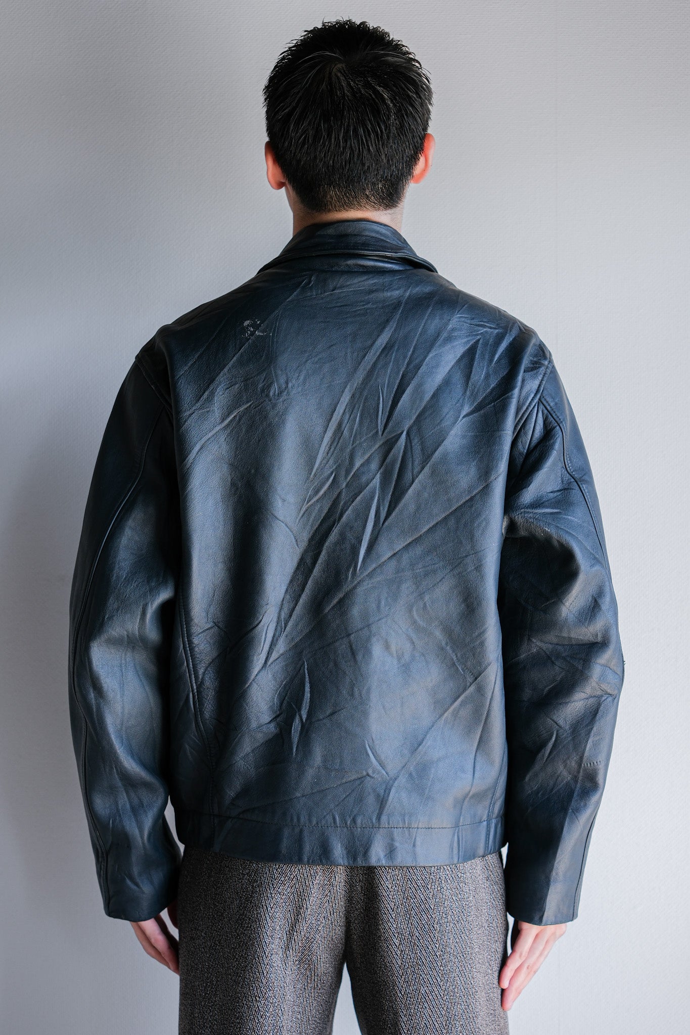 ［~70's］French Air Force Pilot Leather Jacket With Chin Strap Size.96M