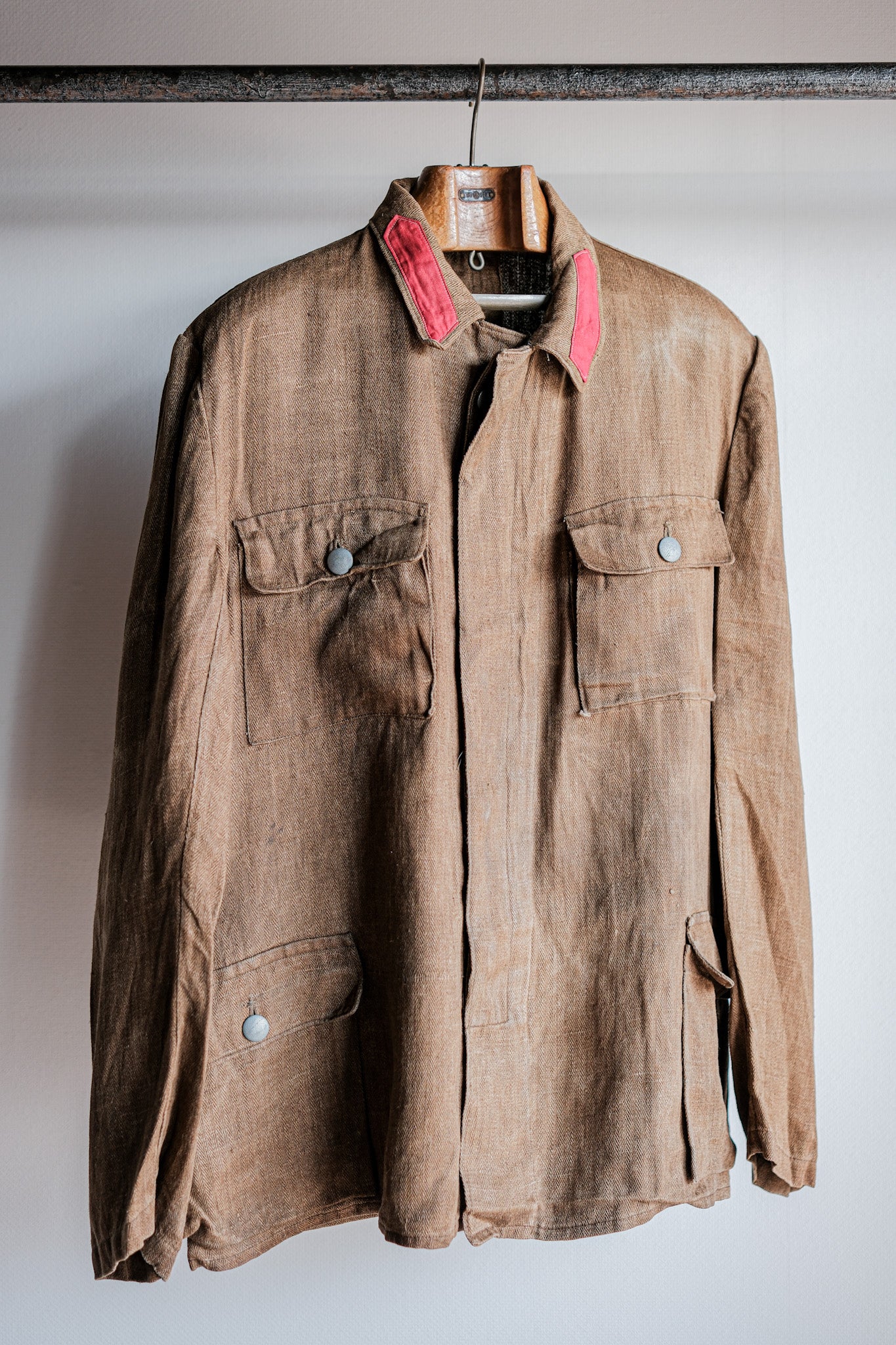 [~ 40's] WWⅱกองทัพเยอรมัน Drillich HBT Jacket "สีผิดปกติ" "Wehrmacht"