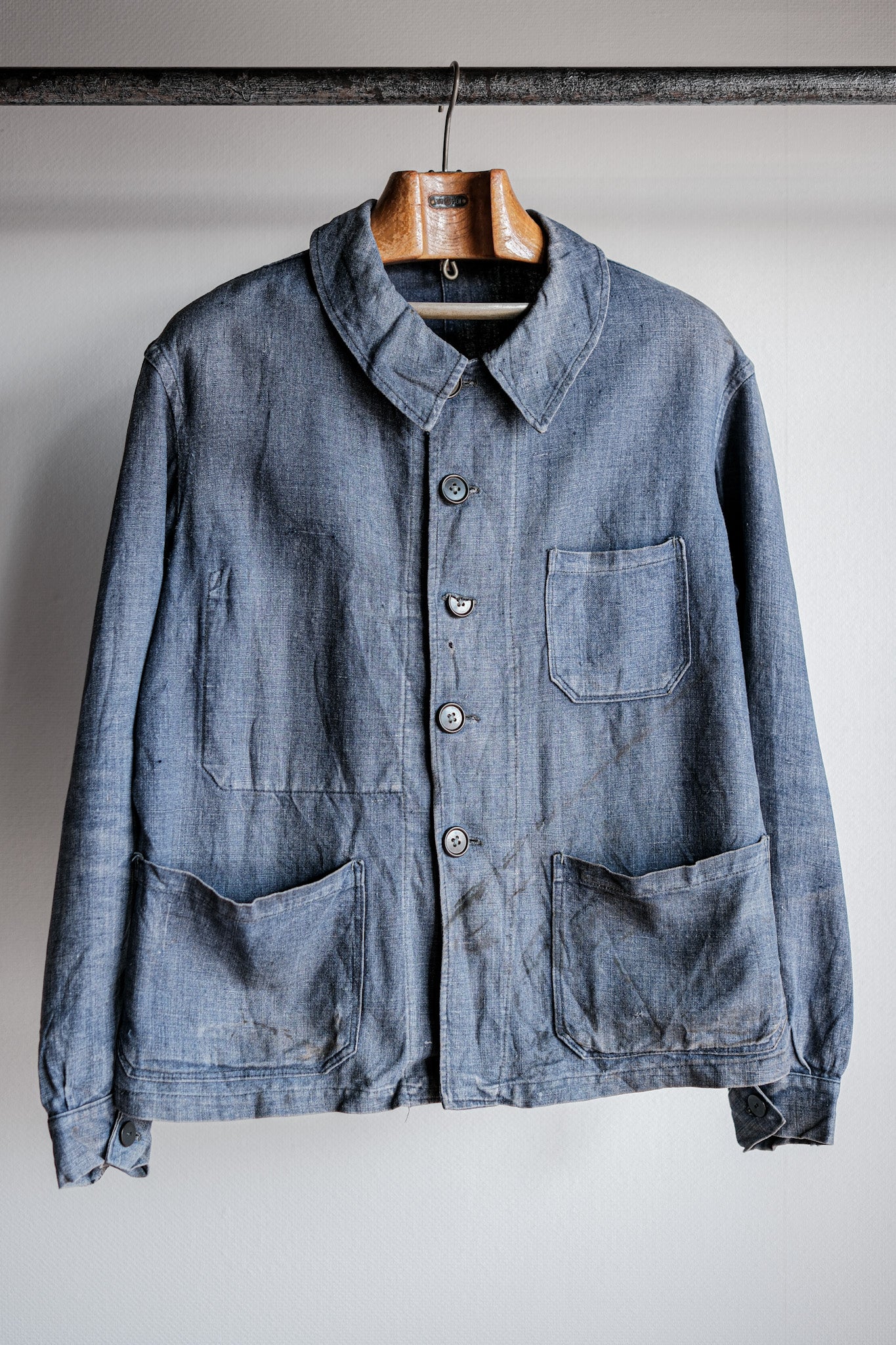 [~ 40's] French Vintage Indigo Linen Work Jacket Size.44