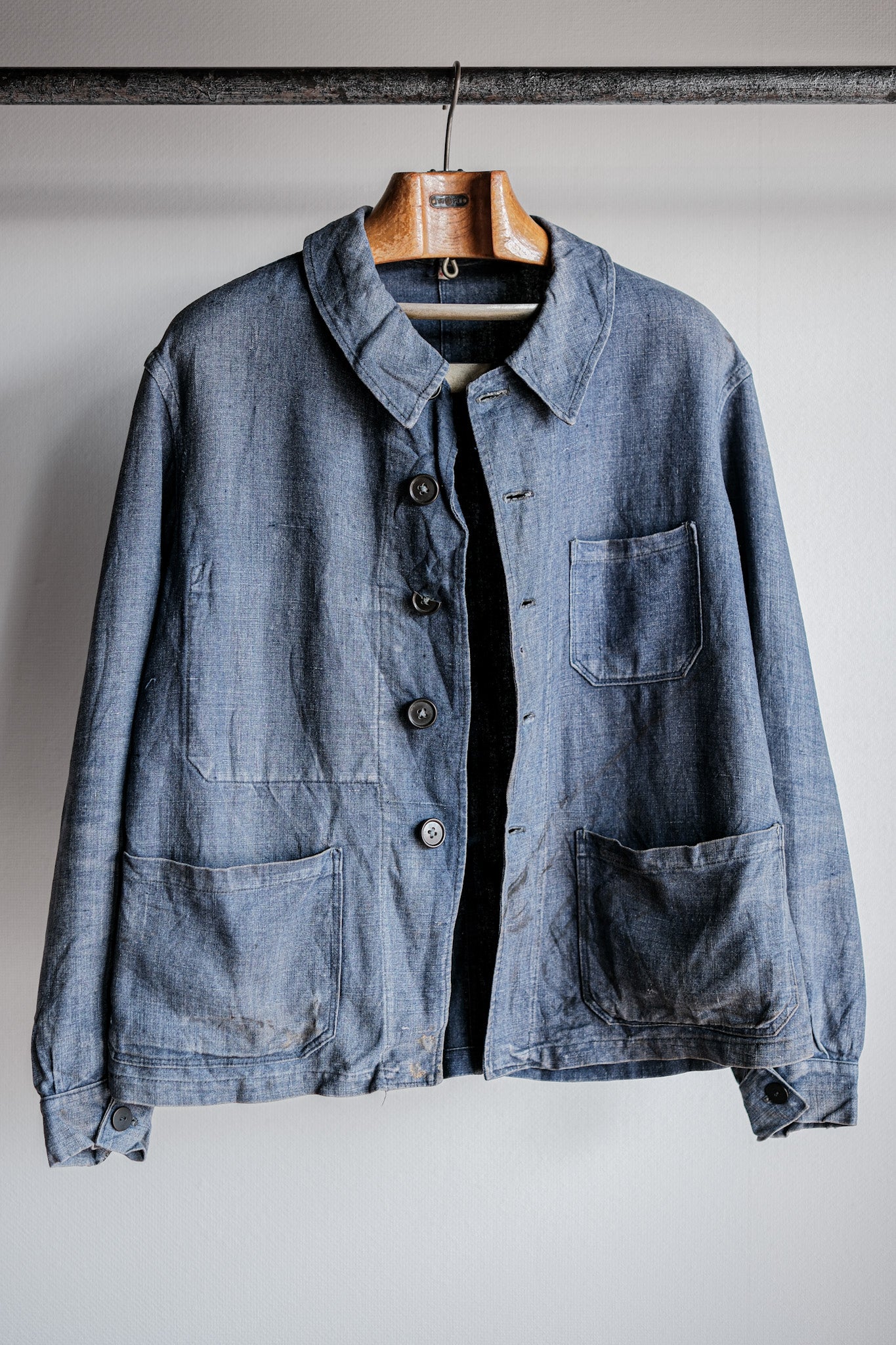 【~40's】French Vintage Indigo Linen Work Jacket Size.44