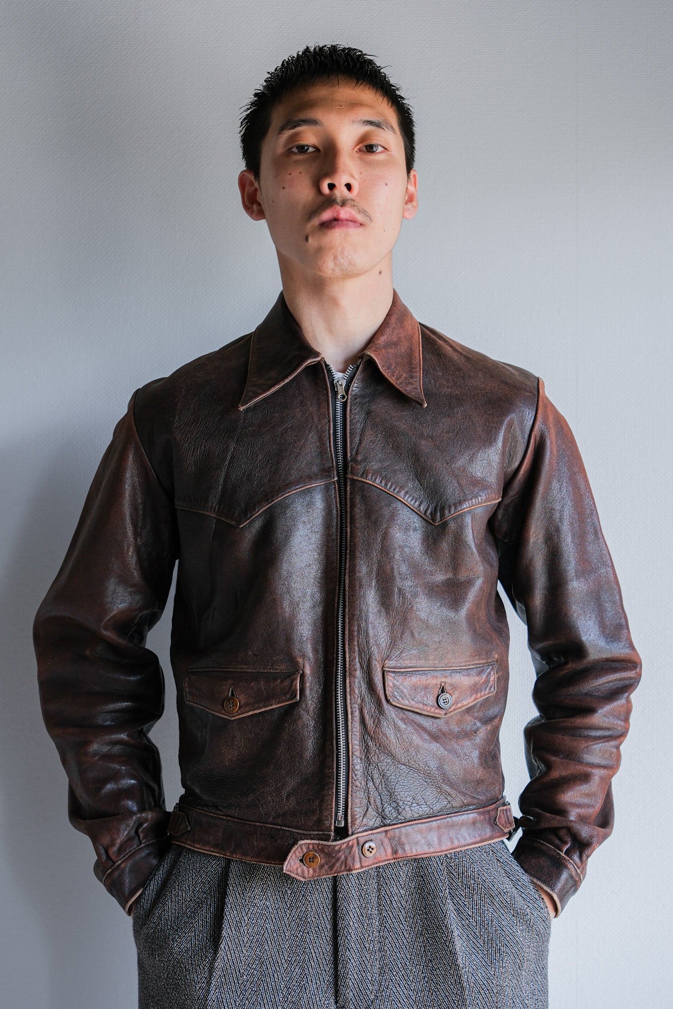 [~ 40's] French Vintage Leather Cyclist Jacket