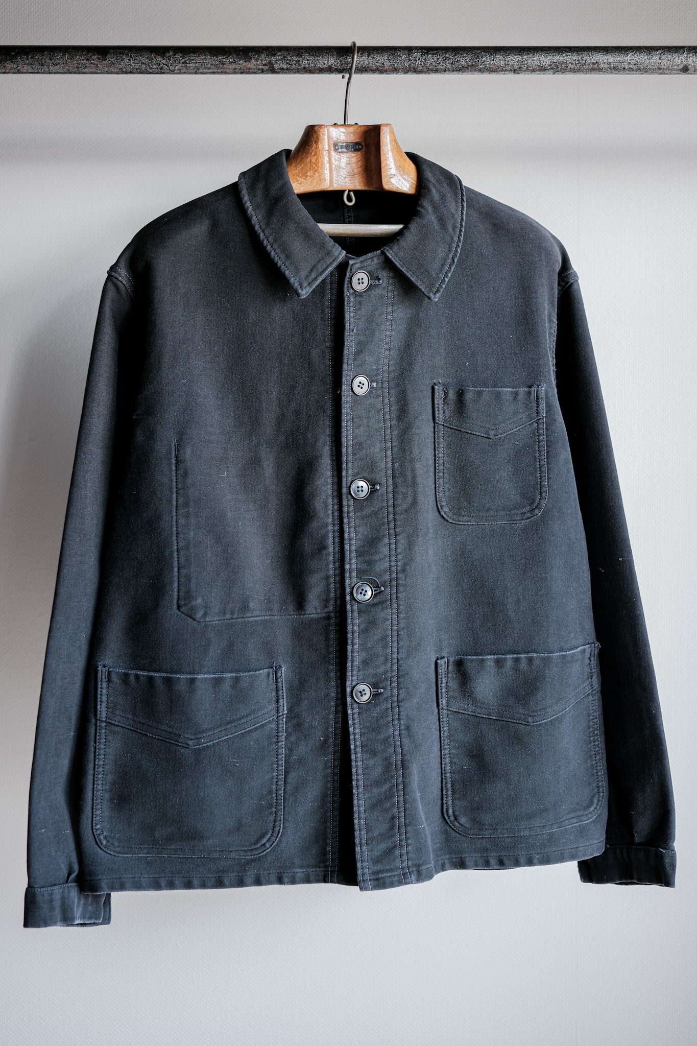 【~50's】French Vintage Black Moleskin Work Jacket "Adolphe Lafont"