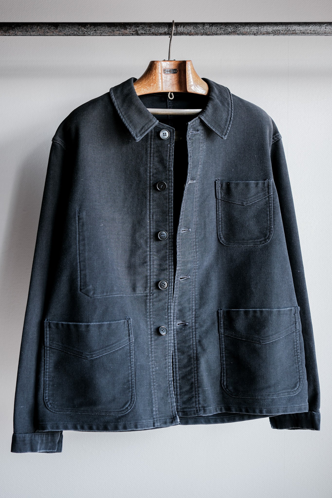 【~50's】French Vintage Black Moleskin Work Jacket "Adolphe Lafont"