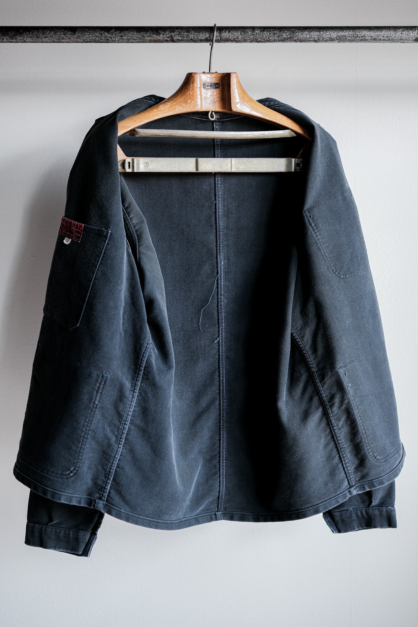 【~50's】French Vintage Black Moleskin Work Jacket "Adolphe Lafont"