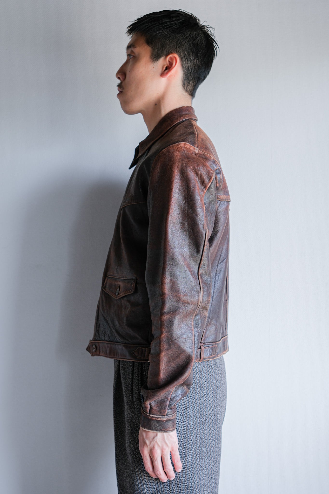 【~40's】French Vintage Leather Cyclist Jacket