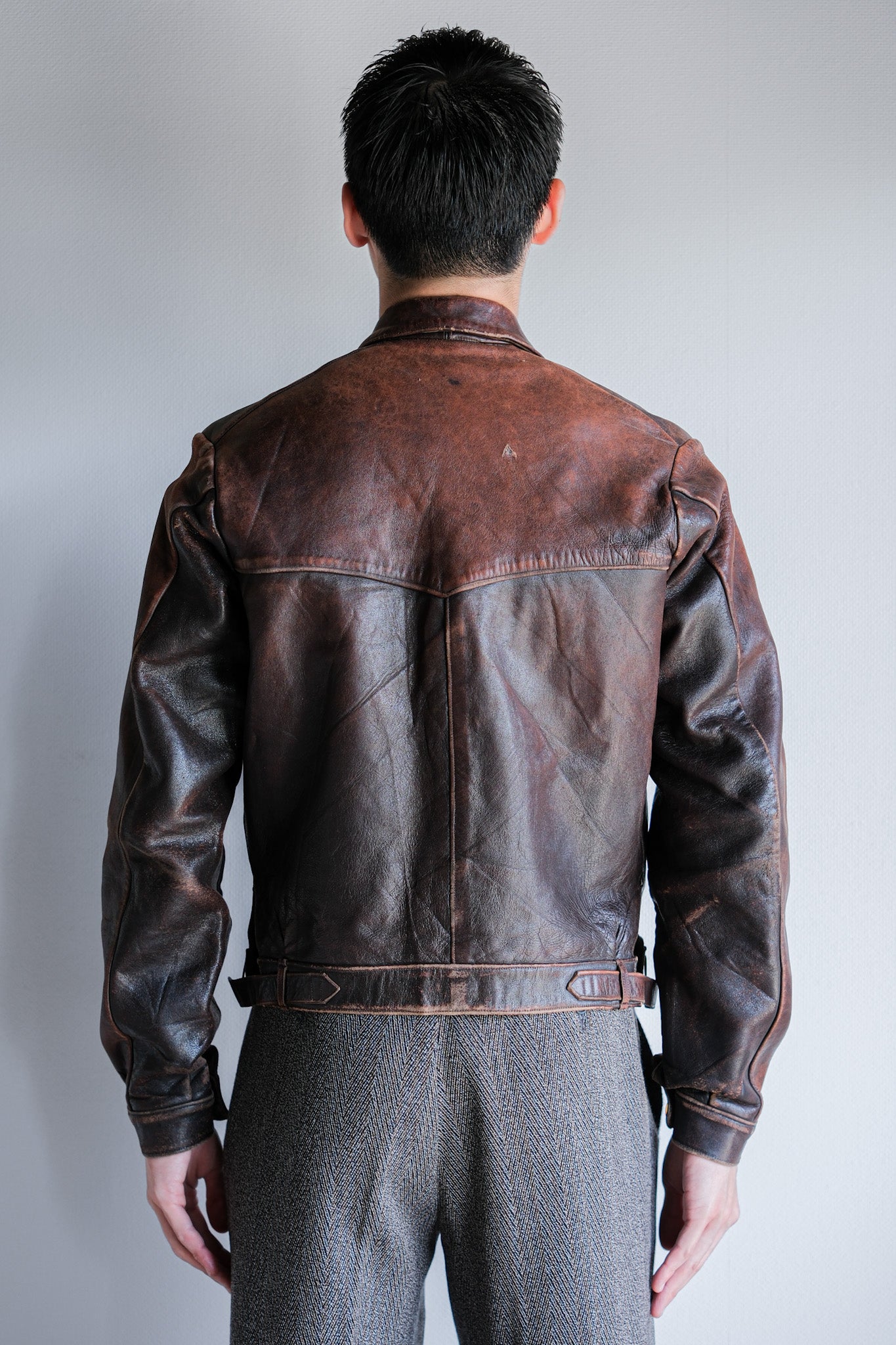 【~40's】French Vintage Leather Cyclist Jacket