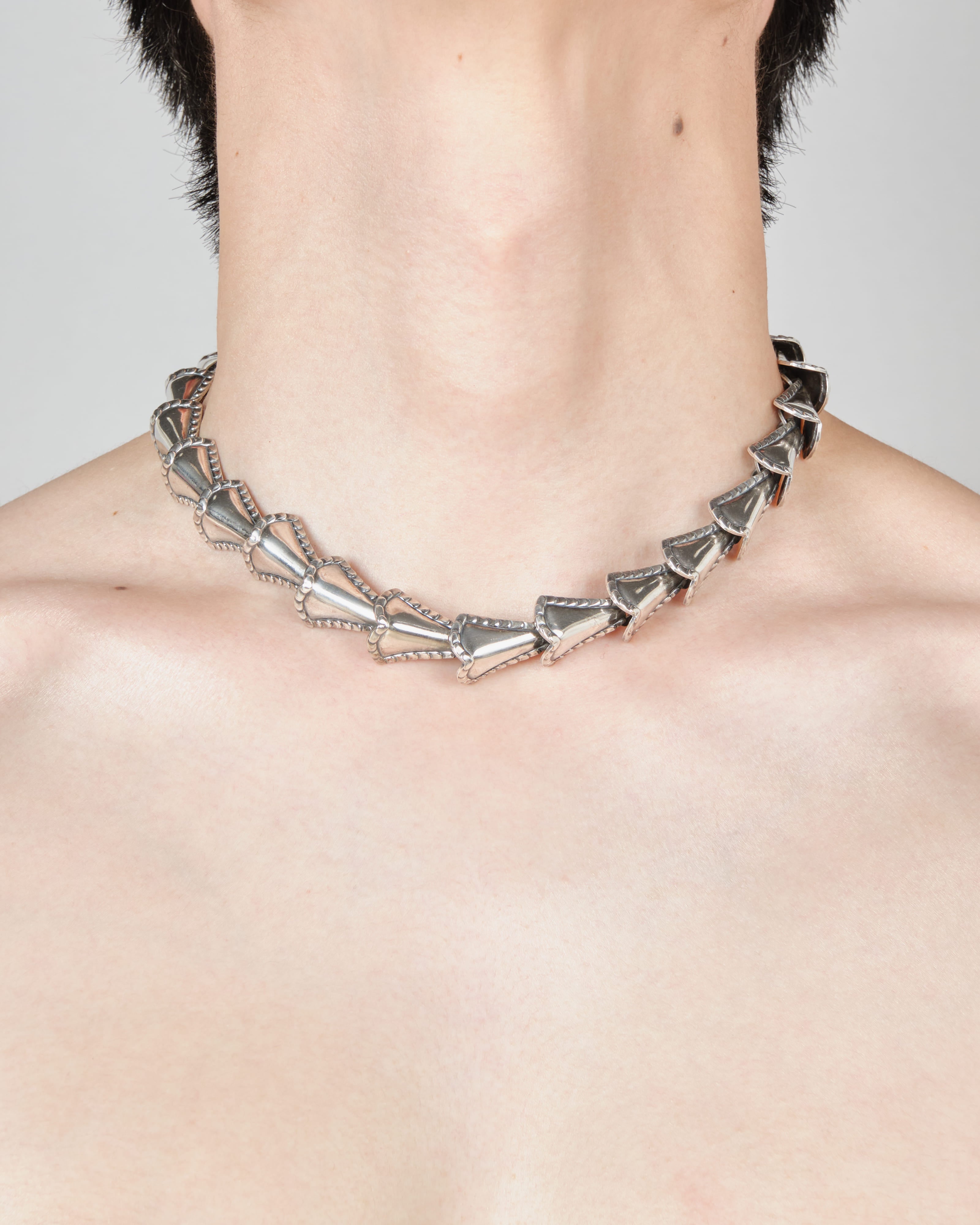 [~50's] American Vintage Silver Rope Edge Shell Link Necklace "NAPIER"