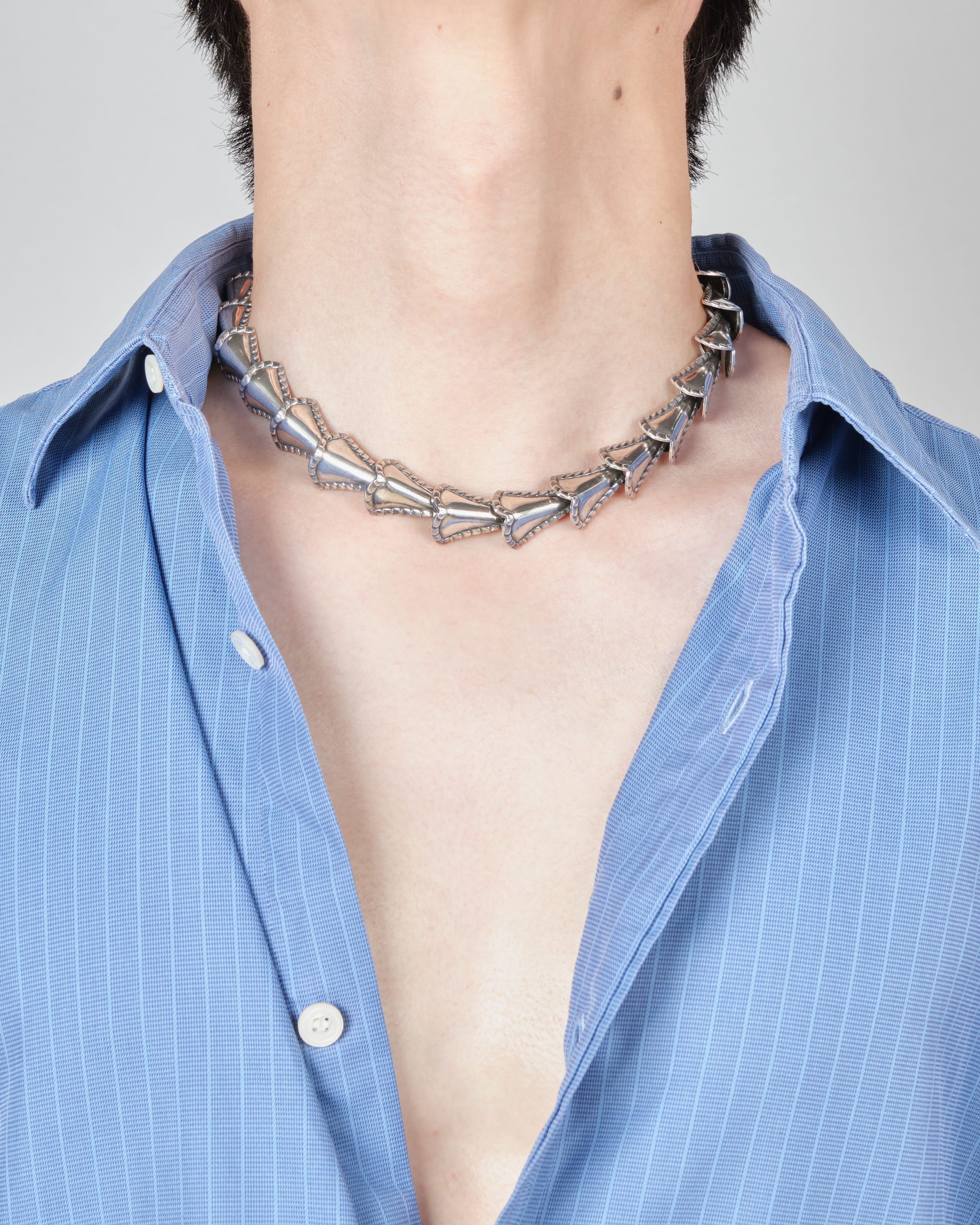 [~50's] American Vintage Silver Rope Edge Shell Link Necklace "NAPIER"