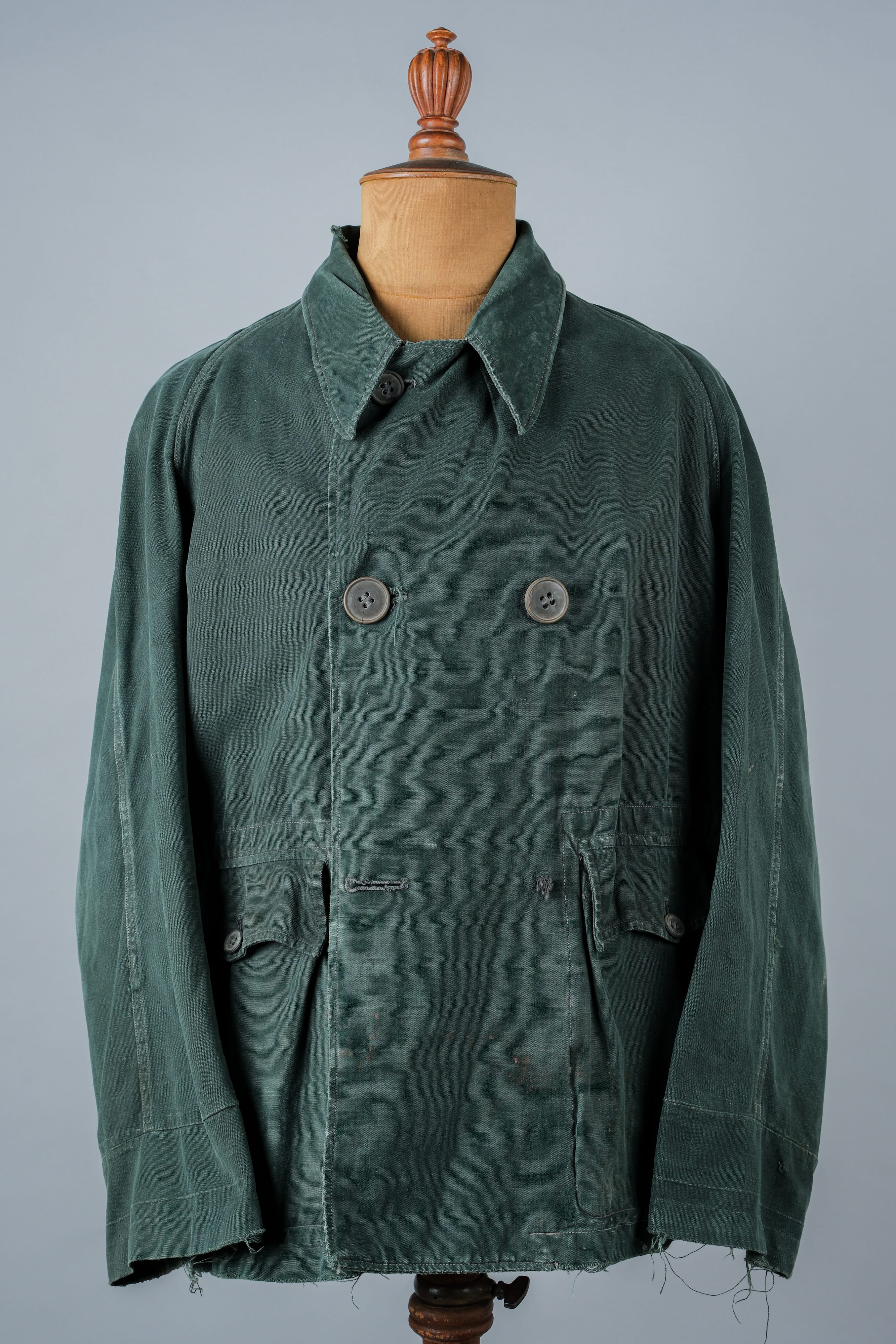 [~ 40's] WWII French CJF Green Cotton Linen Linen Double Breasted Jacket "Modified"